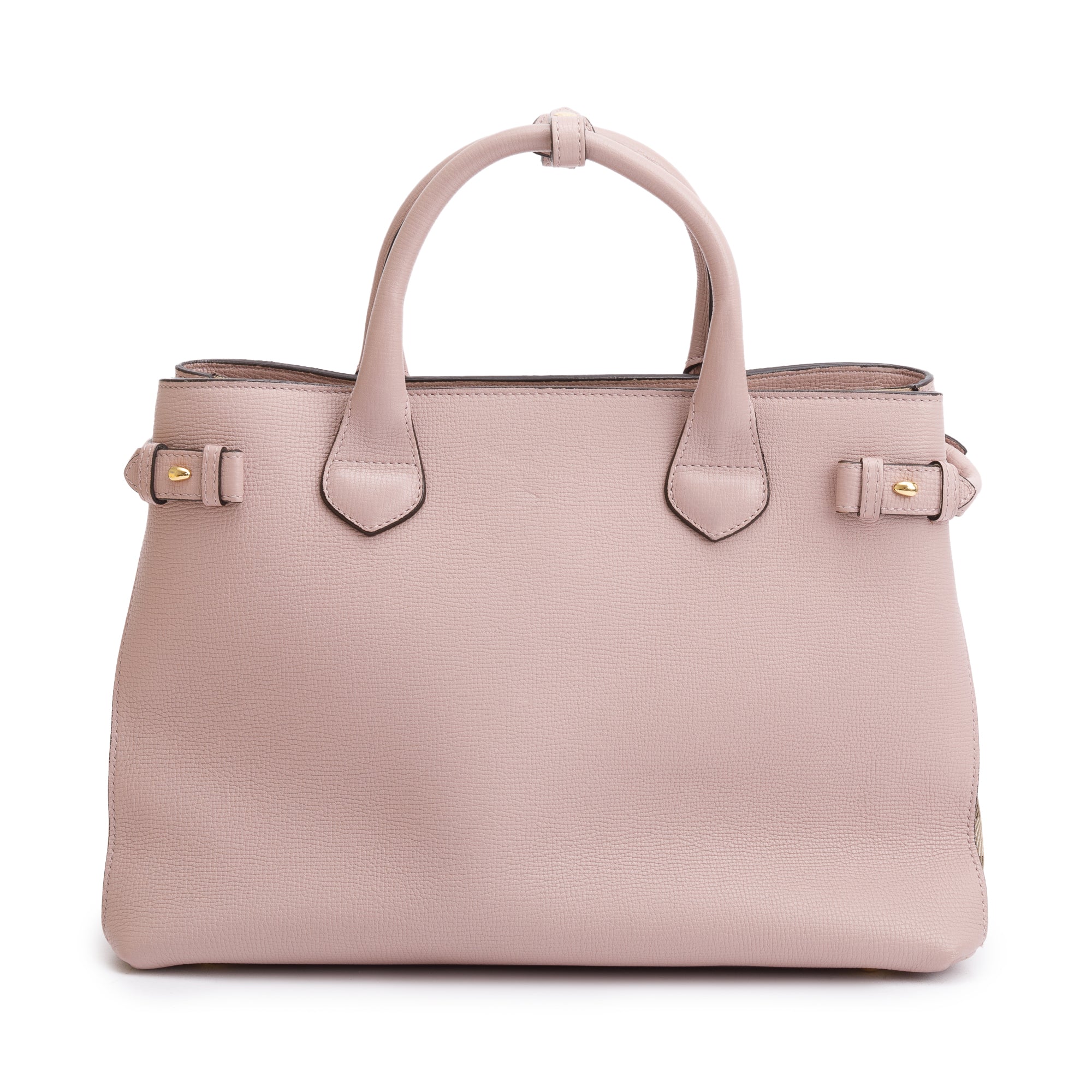 Burberry Pink Calfskin Leather House Check Medium Banner Tote w/ Strap