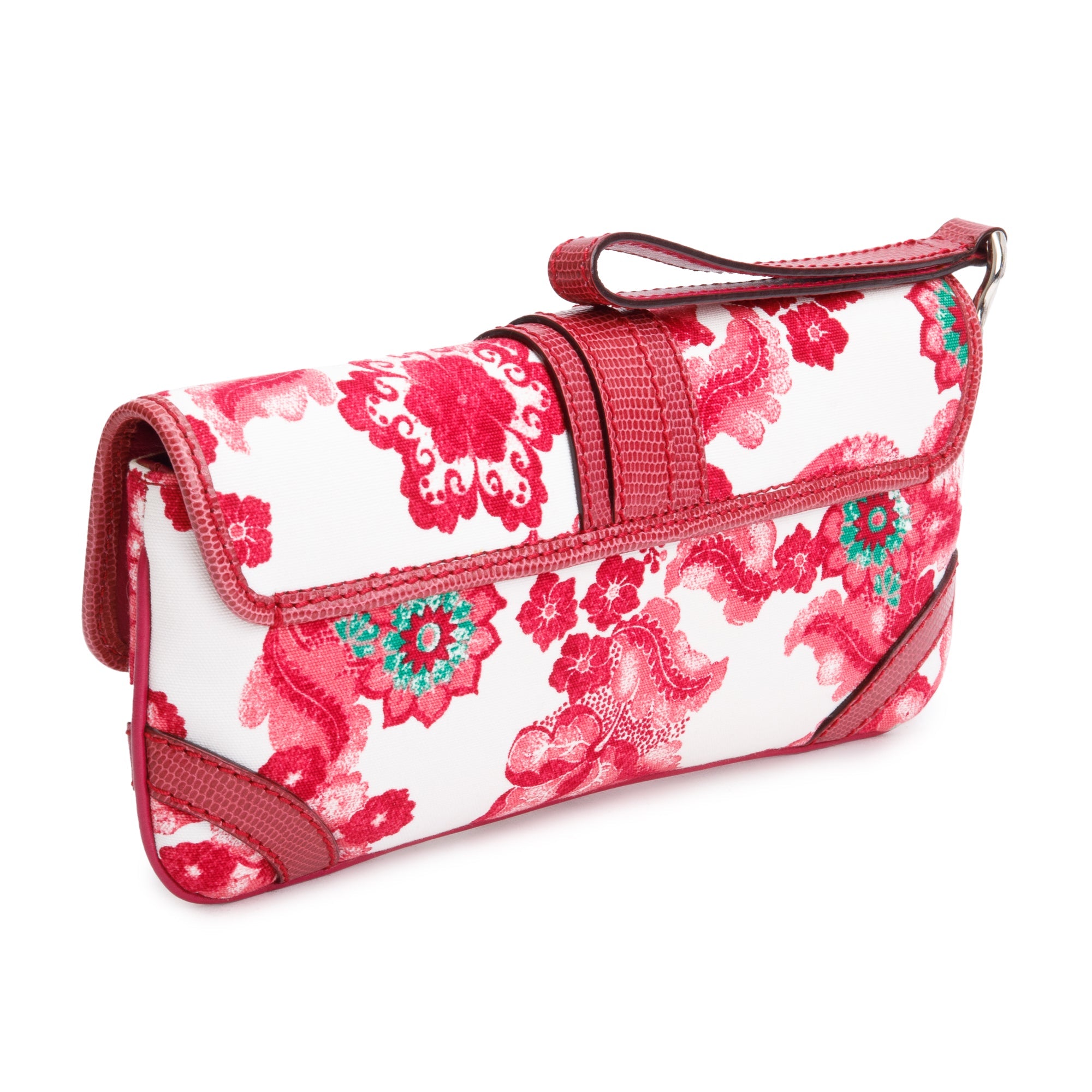 Burberry Pink Floral Print Canvas Python Trim Wristlet Clutch w/ Strap