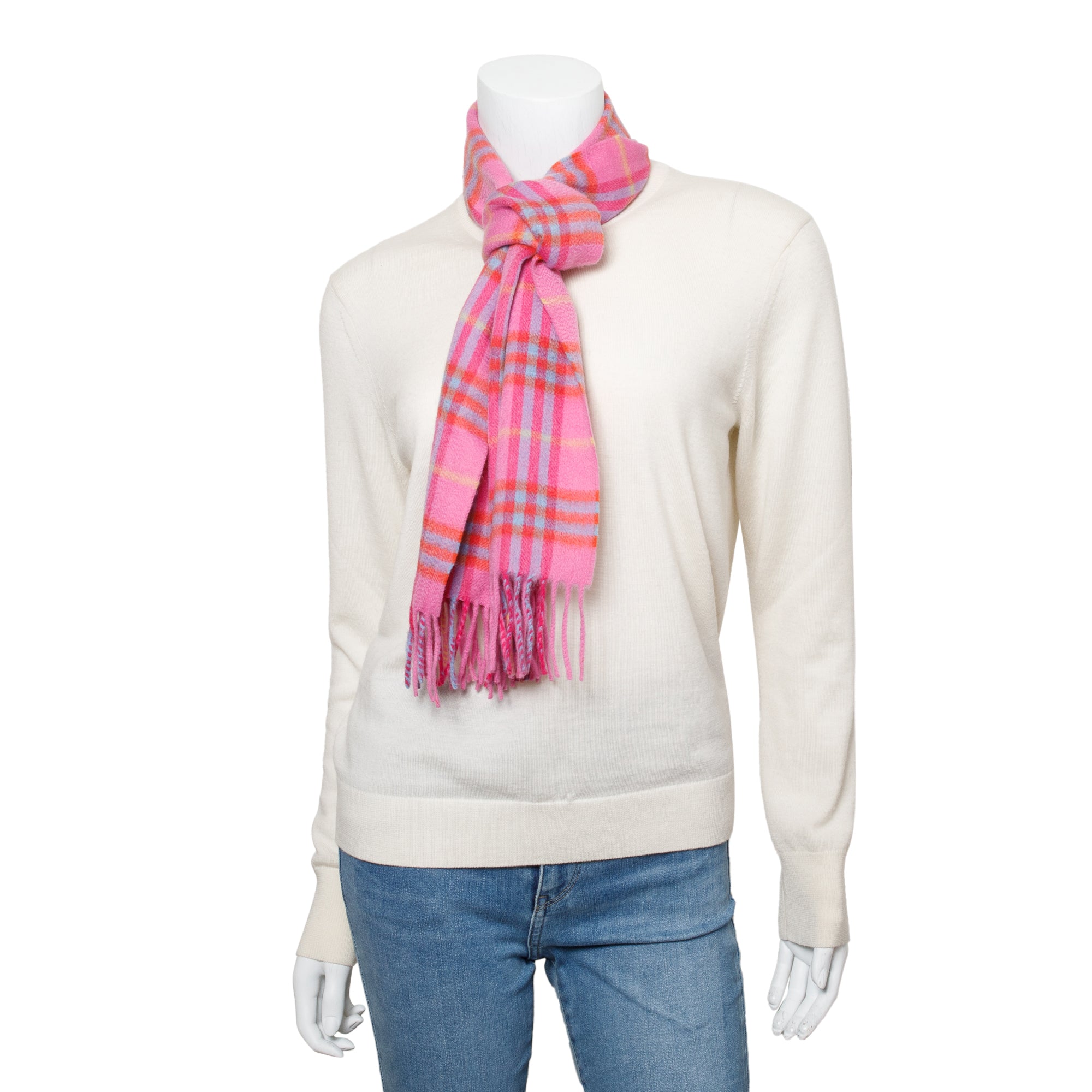 Burberry Pink Multicolor House Check Cashmere Scarf