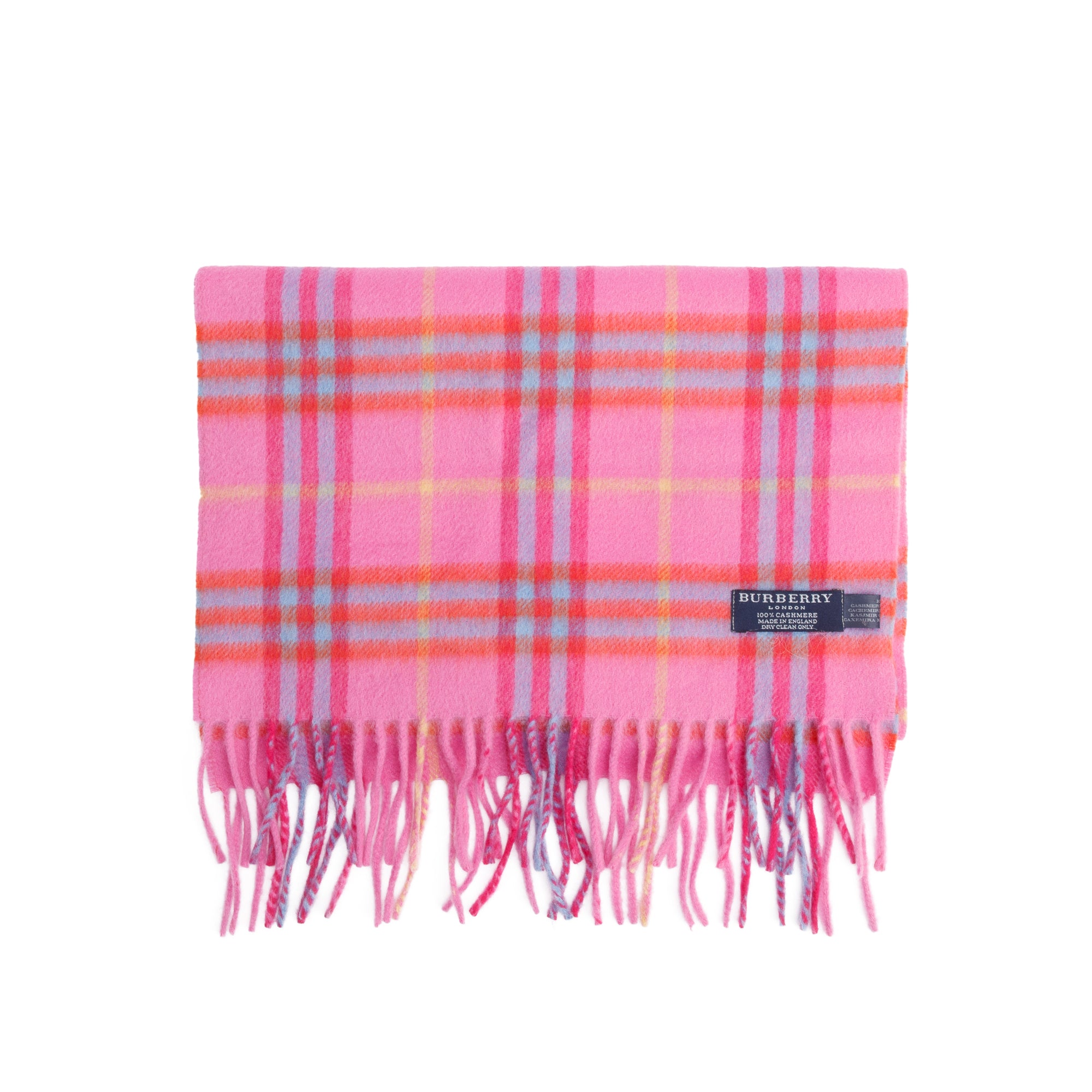 Burberry Pink Multicolor House Check Cashmere Scarf