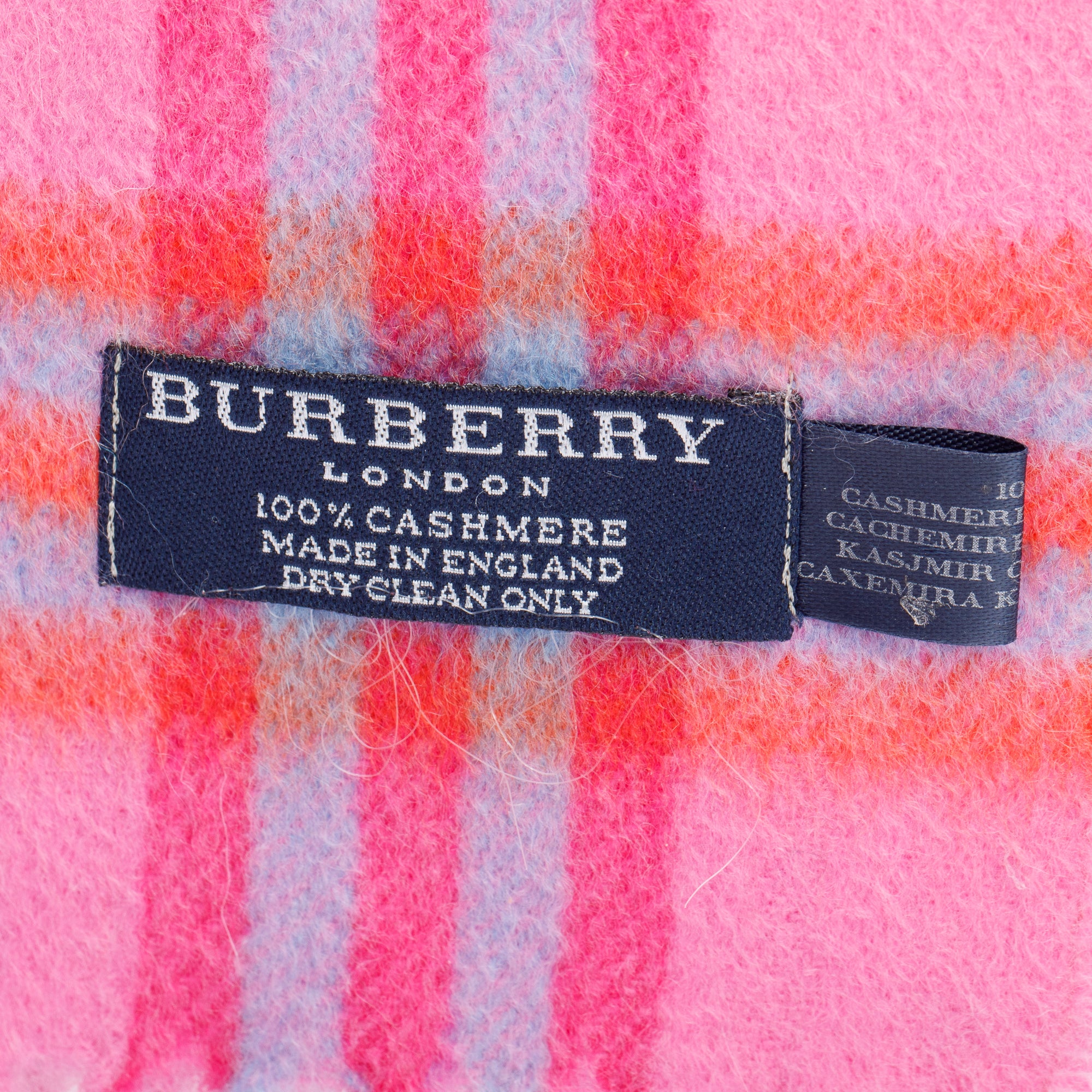 Burberry Pink Multicolor House Check Cashmere Scarf