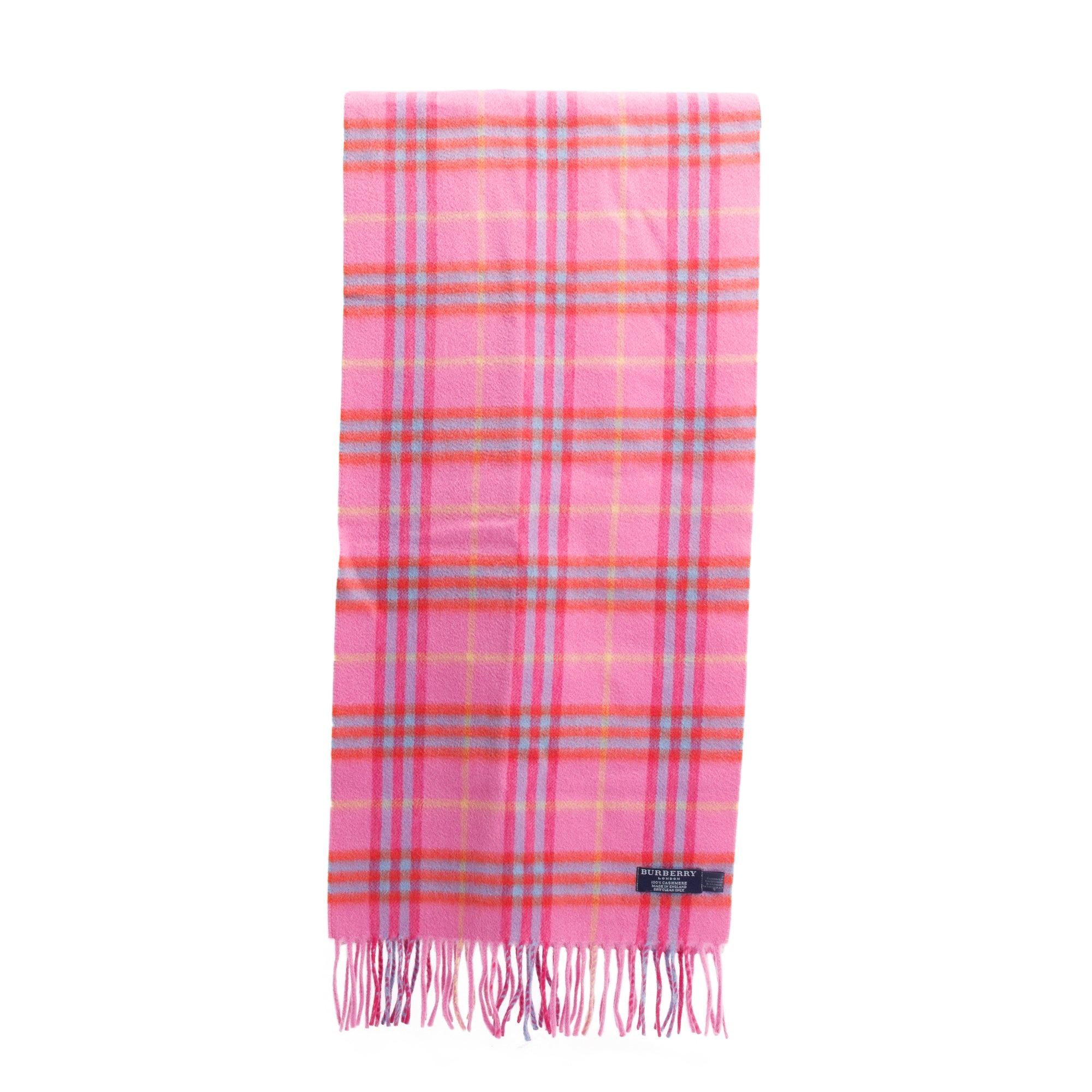 Burberry Pink Multicolor House Check Cashmere Scarf
