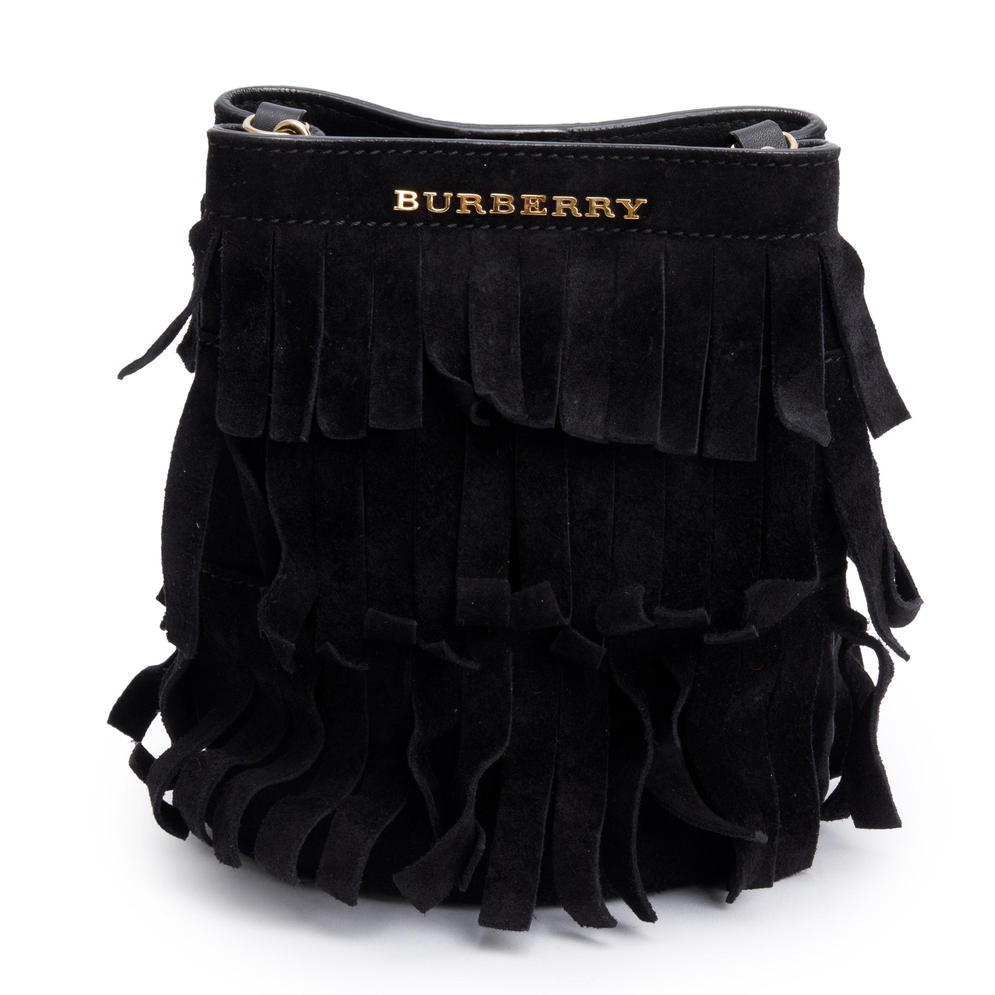 Burberry Prorsum Black Suede Fringe Crossbody Bag