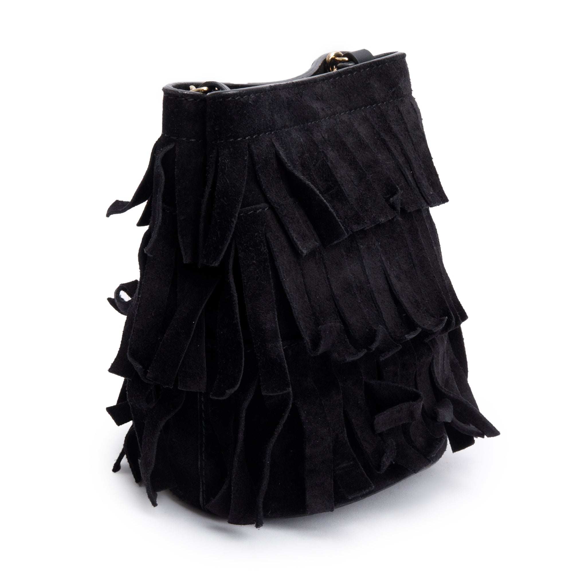 Burberry Prorsum Black Suede Fringe Crossbody Bag