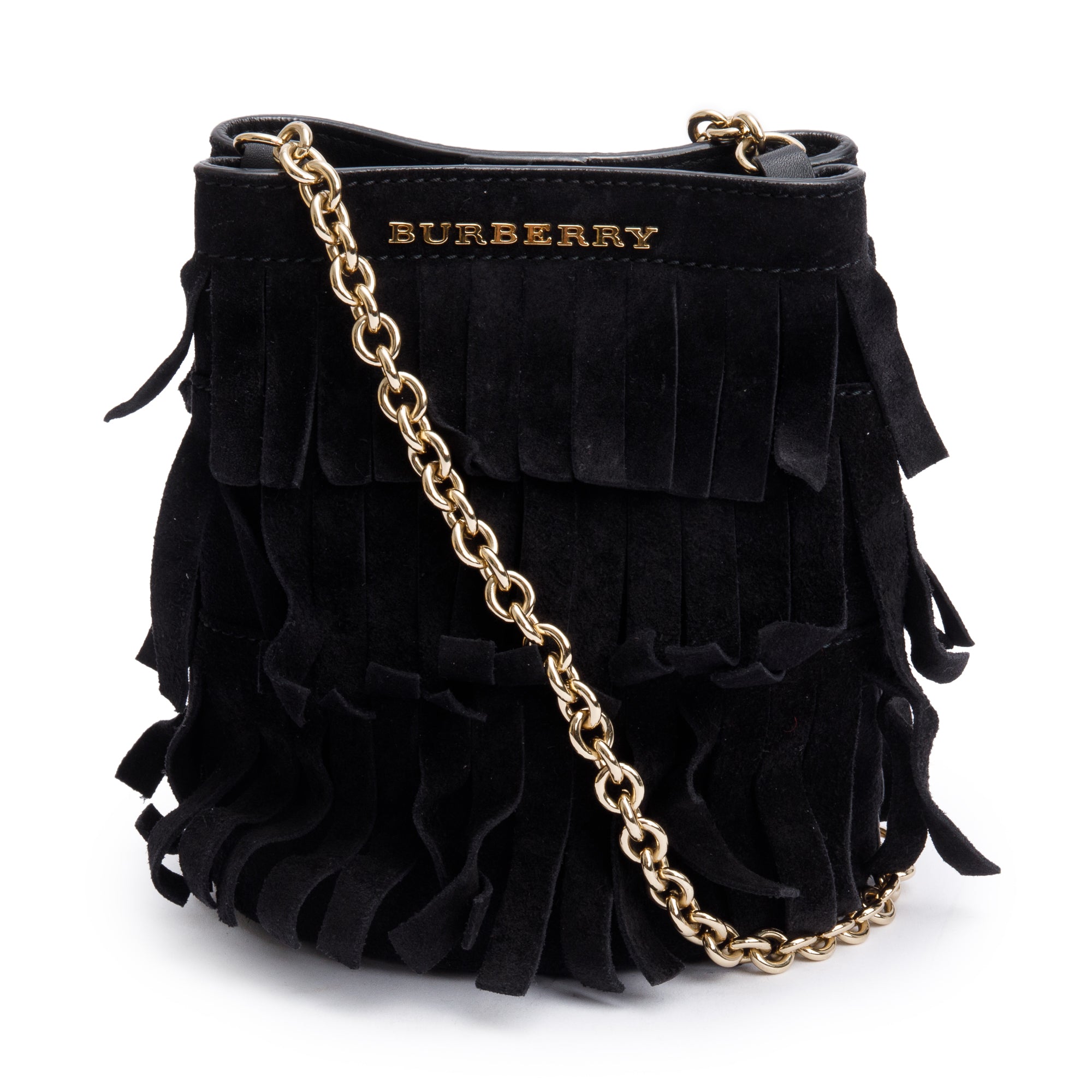 Burberry Prorsum Black Suede Fringe Crossbody Bag