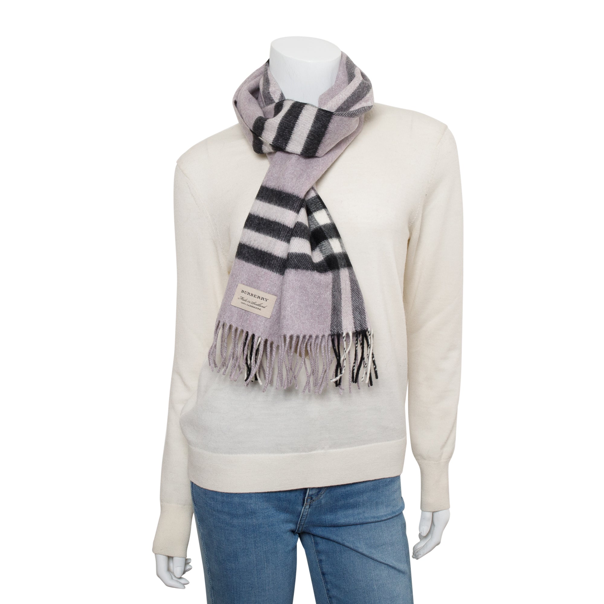 Burberry Purple Multicolor Horseferry House Check Cashmere Scarf w/ Box