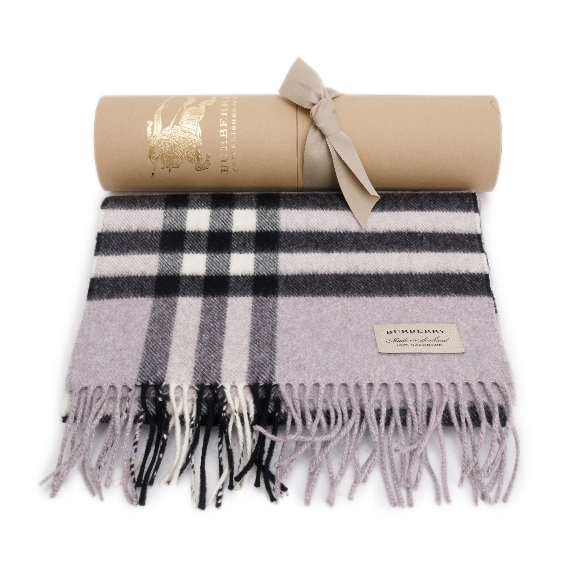 Burberry Purple Multicolor Horseferry House Check Cashmere Scarf w/ Box