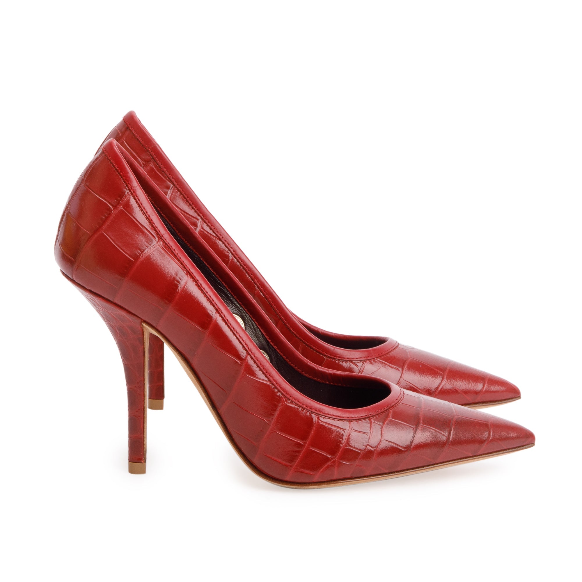 Burberry Red Croc Embossed Leather Aubri 100 Pumps, Size 37 w/ Box