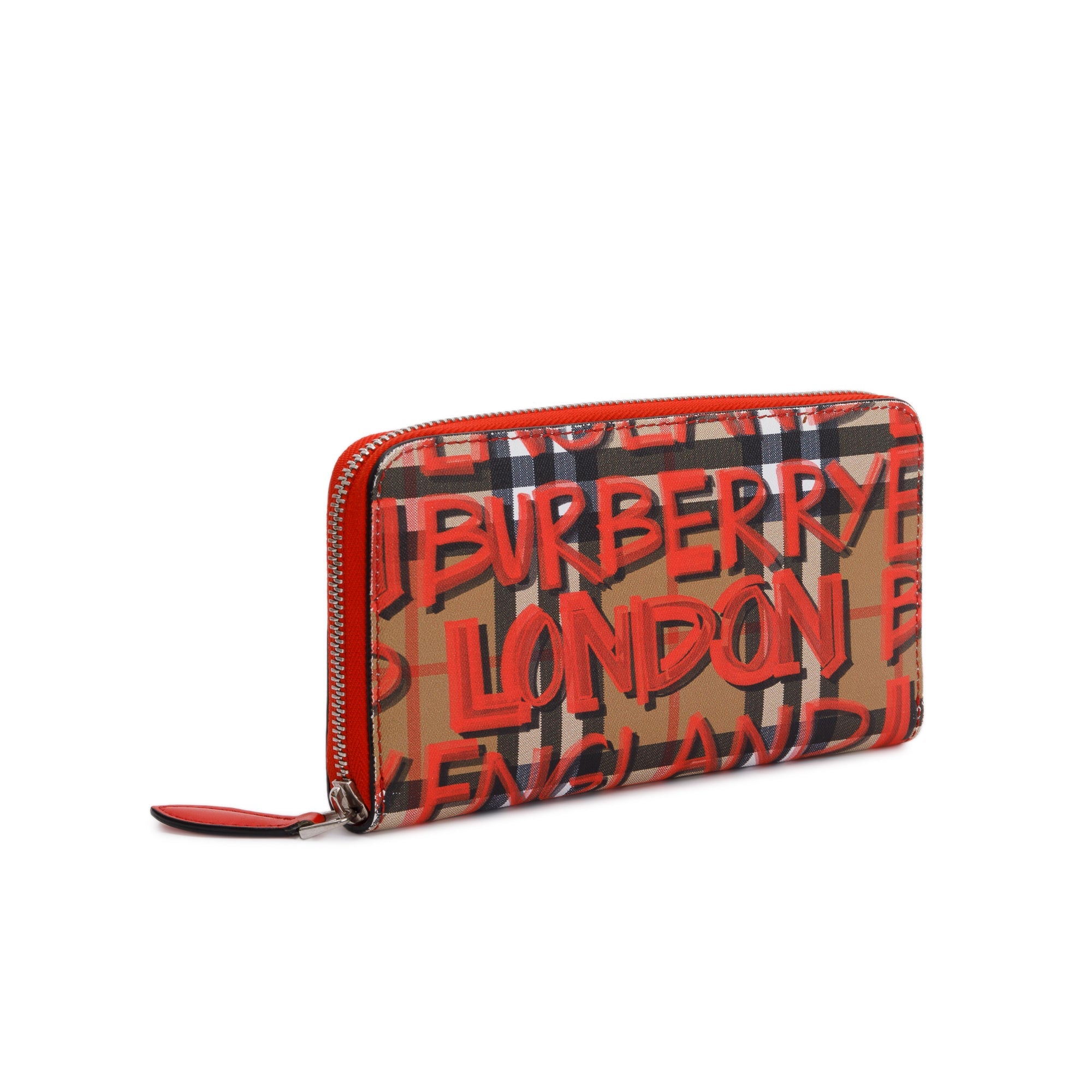 Burberry Red Graffiti Check Zip Continental Wallet w/ Box