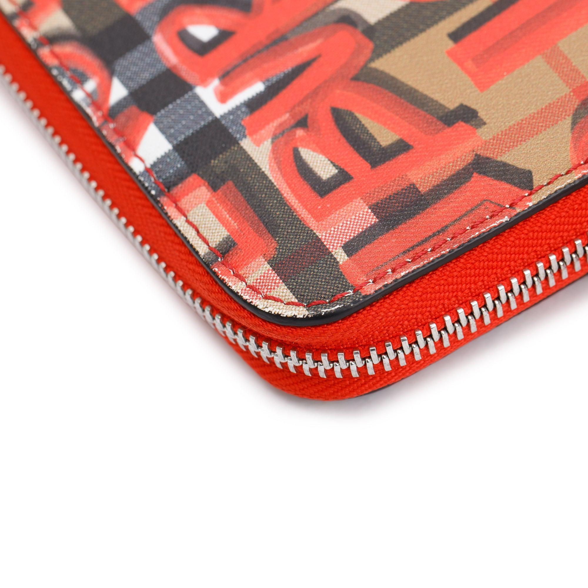 Burberry Red Graffiti Check Zip Continental Wallet w/ Box