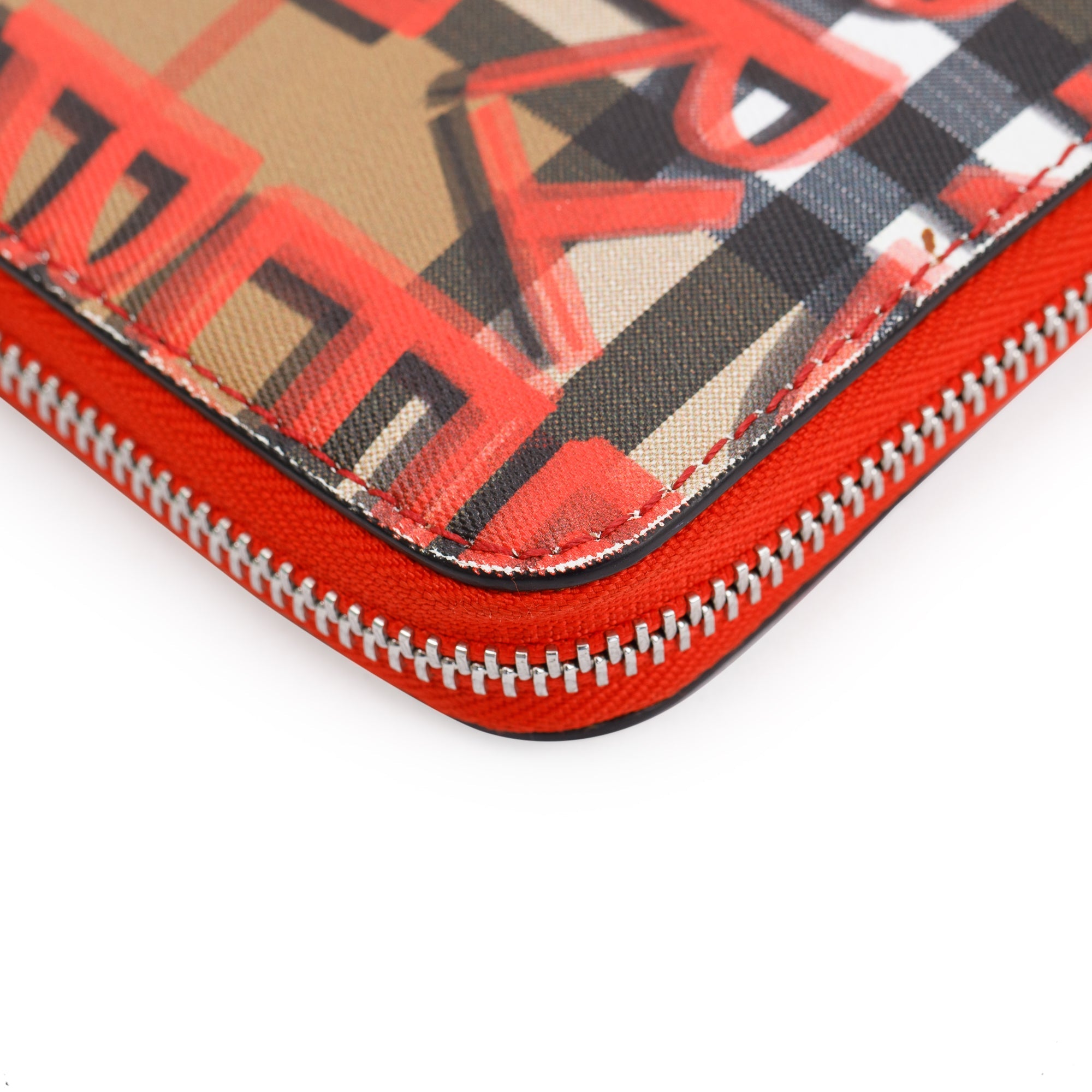 Burberry Red Graffiti Check Zip Continental Wallet w/ Box