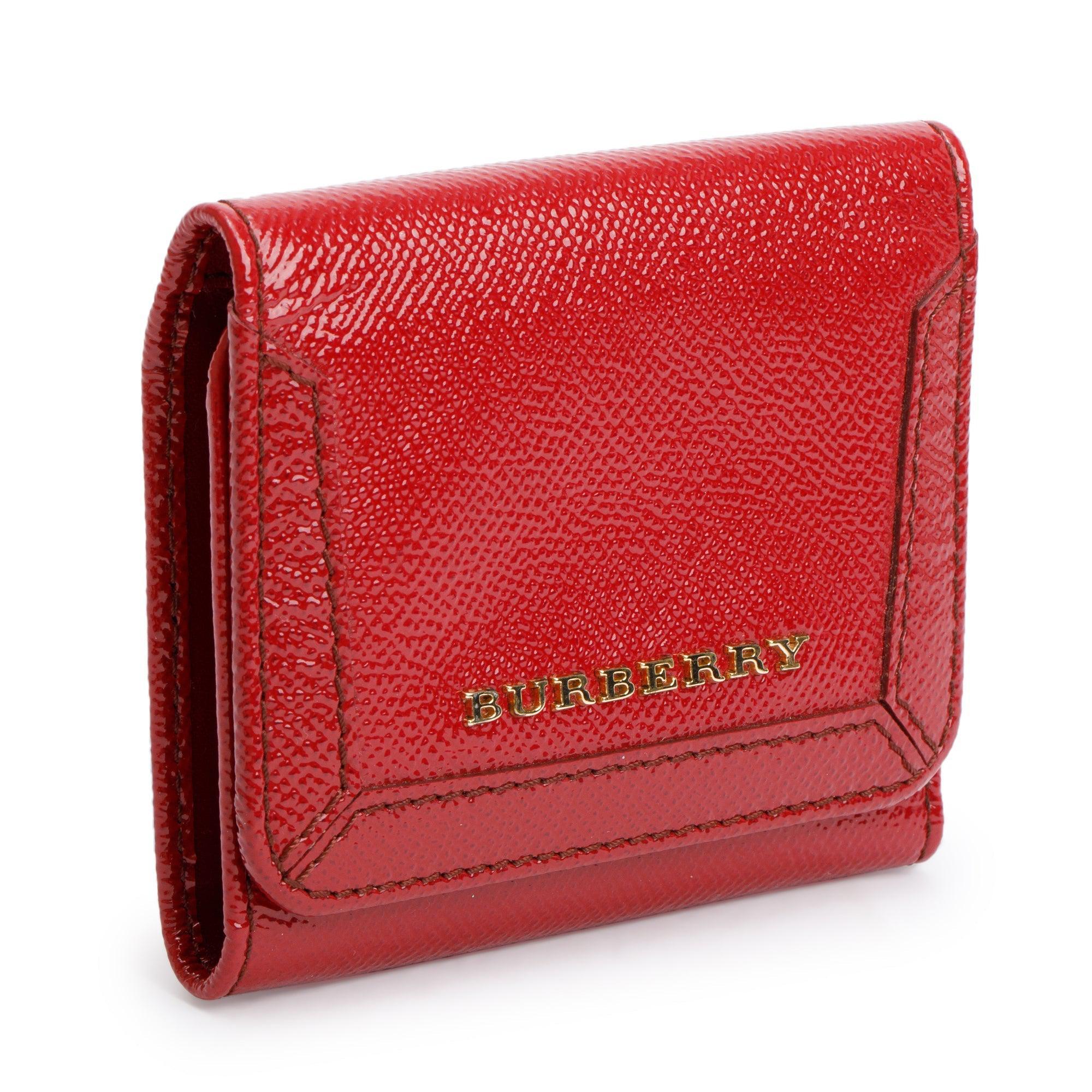 Burberry Red Grained Patent Leather Compact Wallet