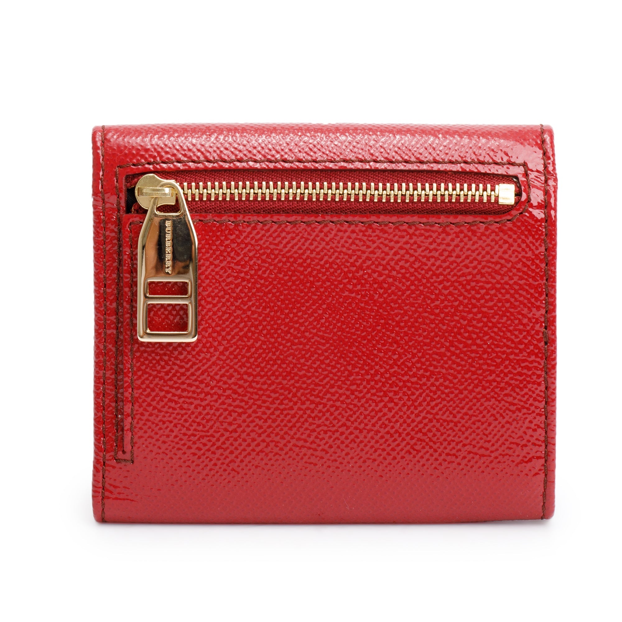 Burberry Red Grained Patent Leather Compact Wallet