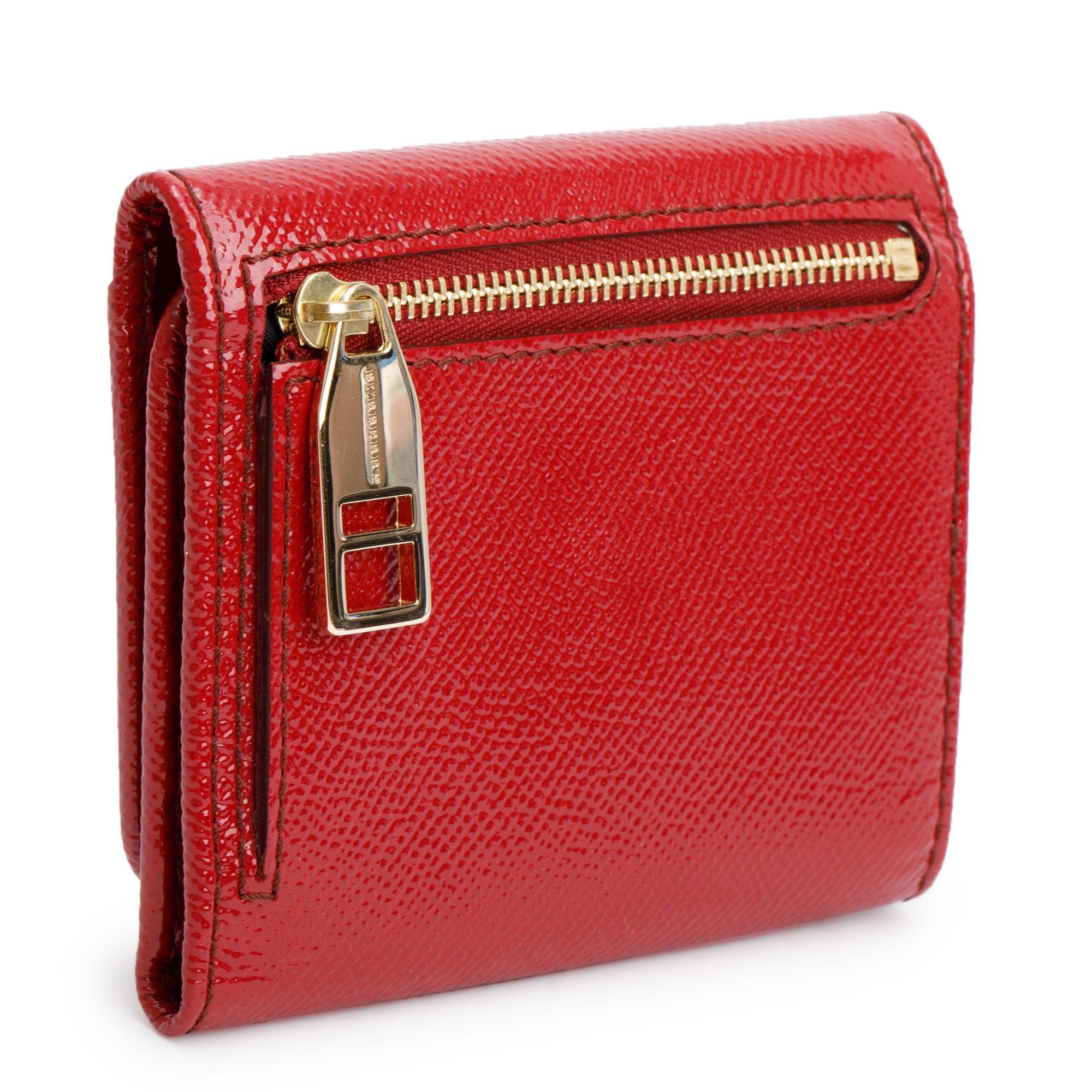 Burberry Red Grained Patent Leather Compact Wallet