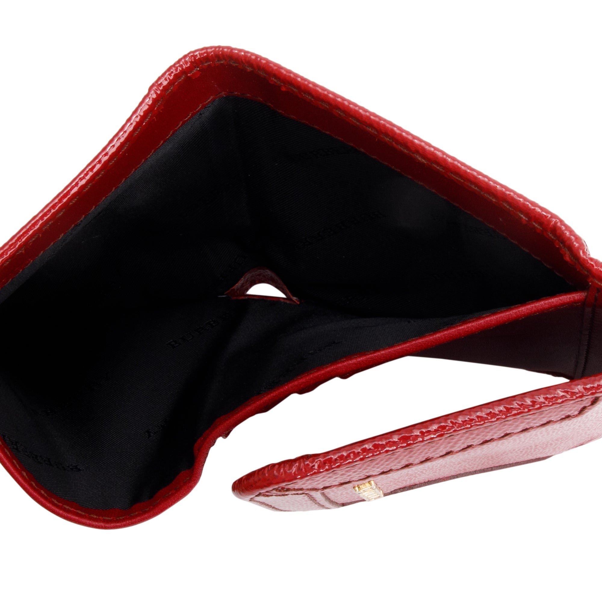 Burberry Red Grained Patent Leather Compact Wallet