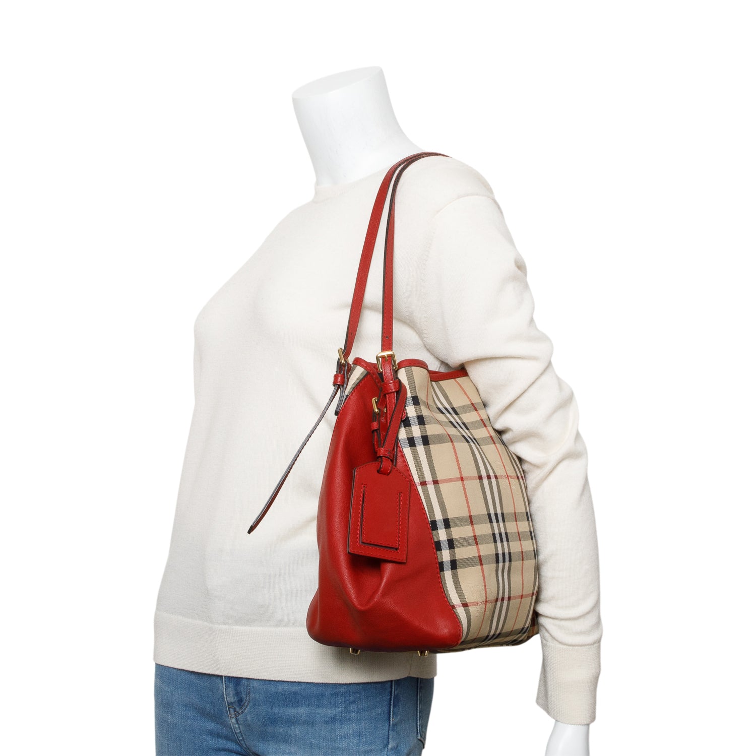 Burberry Red Leather Horseferry Check Canterbury Shoulder Bag