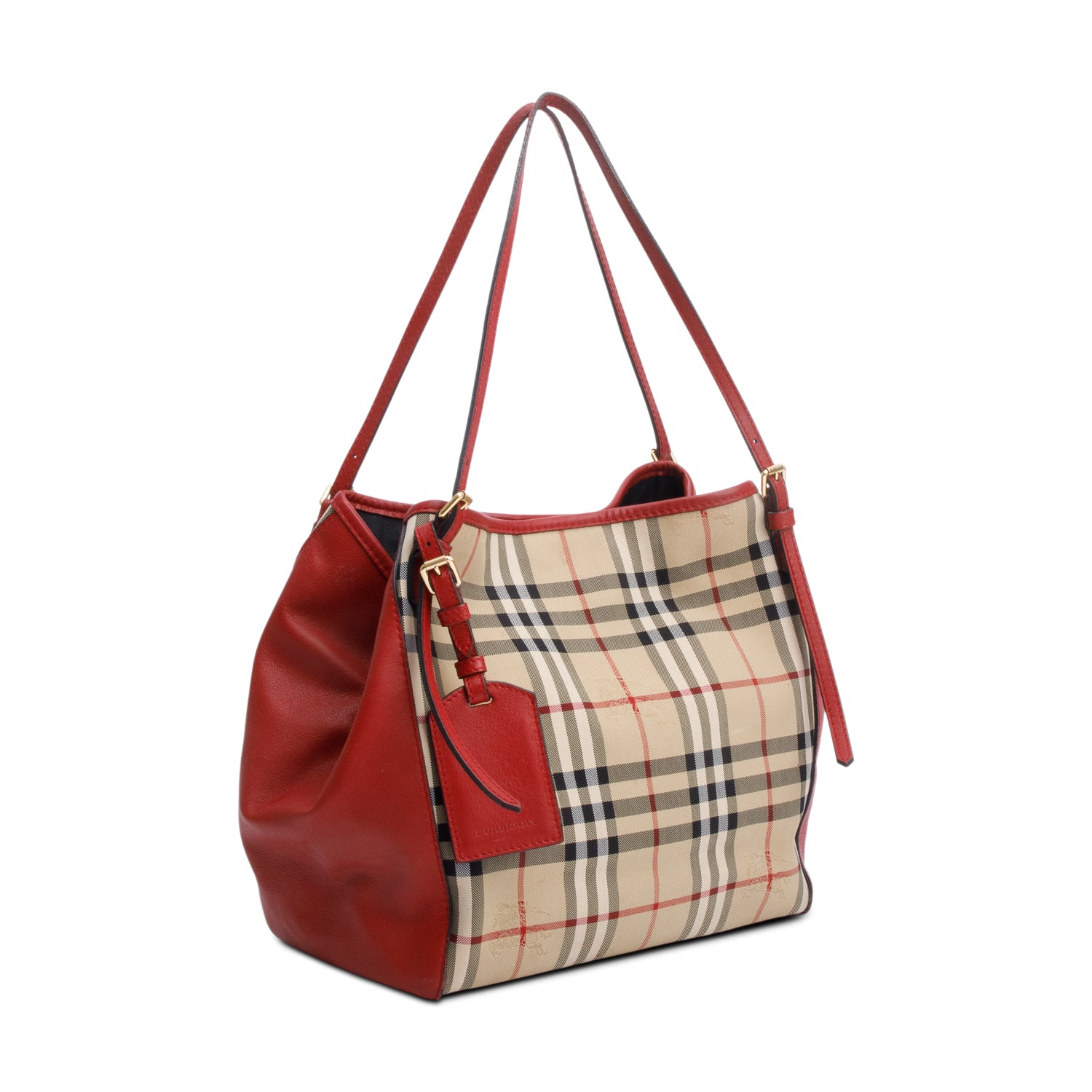 Burberry Red Leather Horseferry Check Canterbury Shoulder Bag