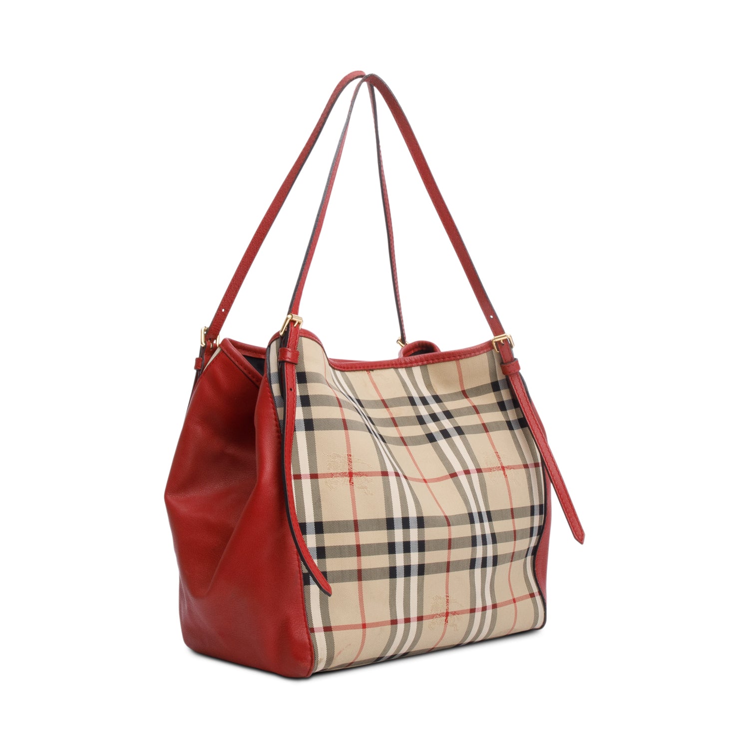 Burberry Red Leather Horseferry Check Canterbury Shoulder Bag