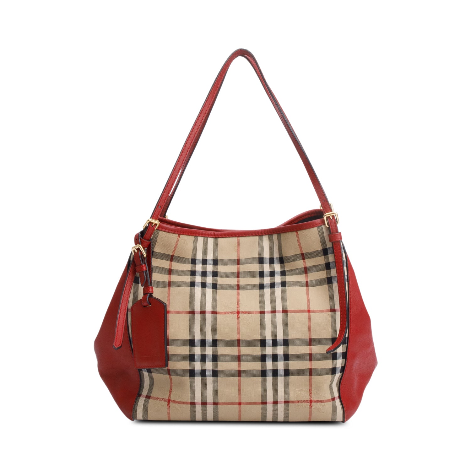 Burberry Red Leather Horseferry Check Canterbury Shoulder Bag