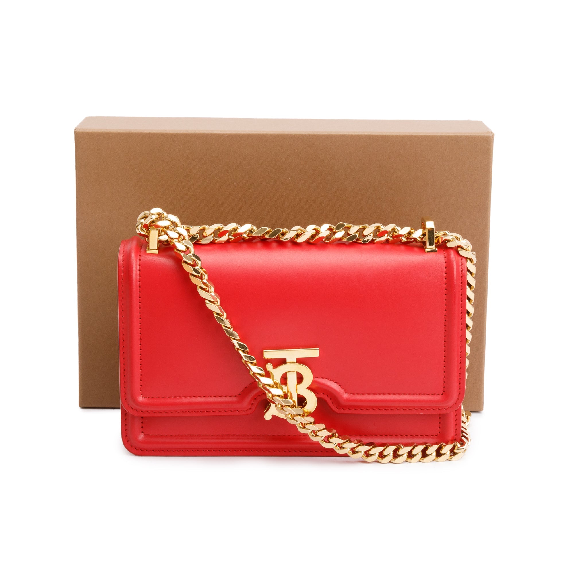 Burberry Red Smooth Calfskin Leather Mini TB Chain Crossbody Bag w/ Box & Receipt