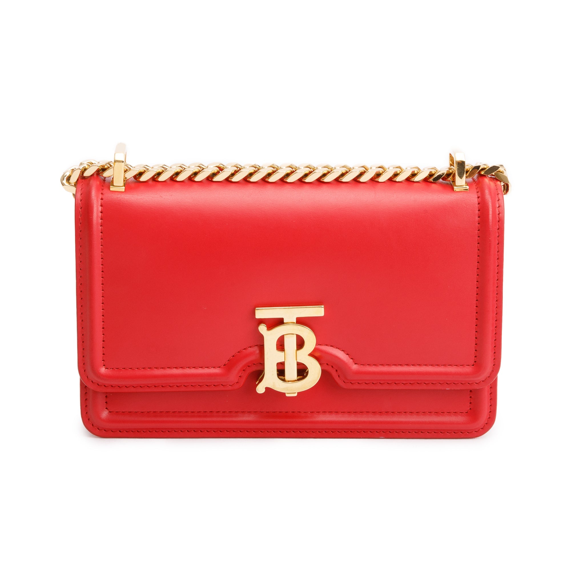 Burberry Red Smooth Calfskin Leather Mini TB Chain Crossbody Bag w/ Box & Receipt