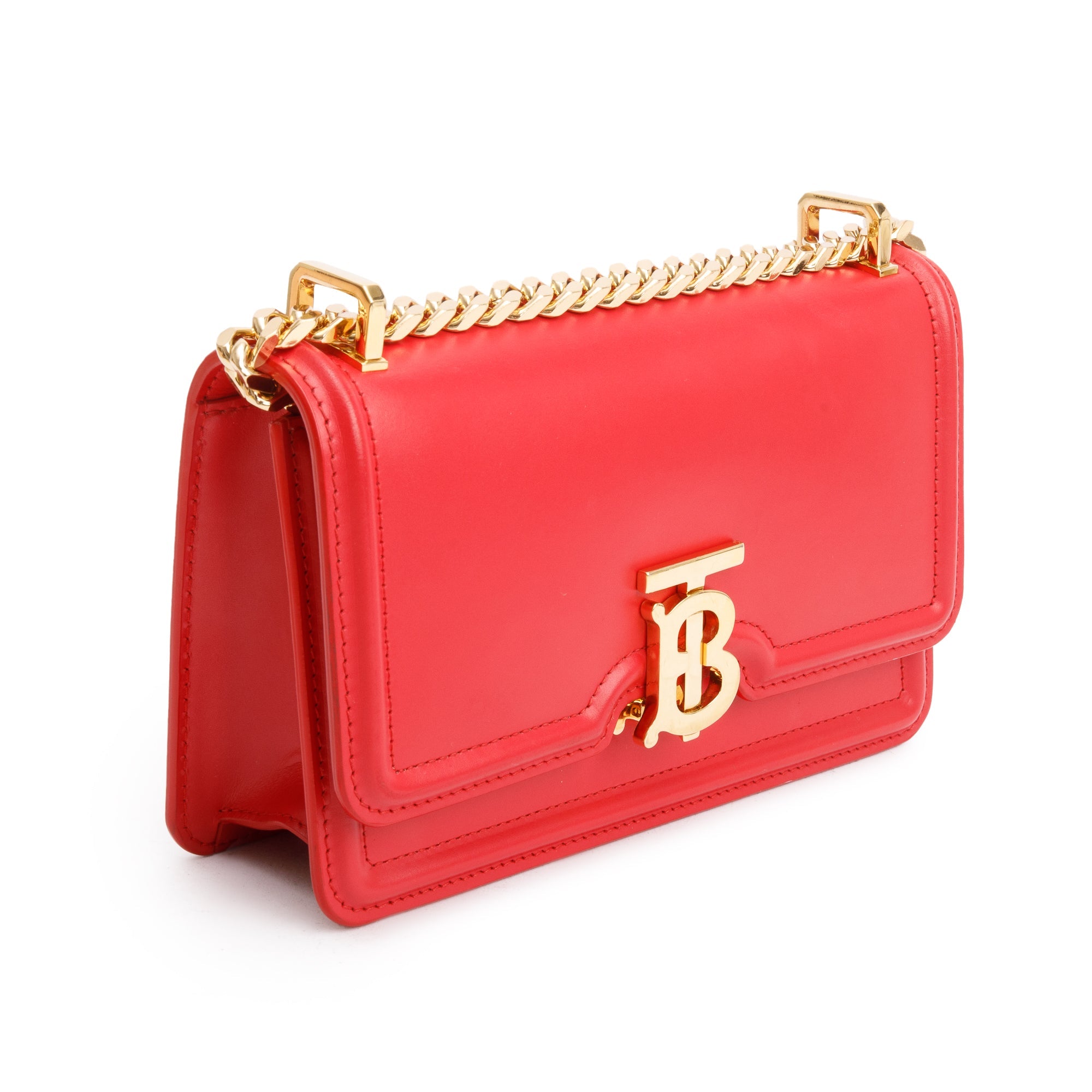 Burberry Red Smooth Calfskin Leather Mini TB Chain Crossbody Bag w/ Box & Receipt