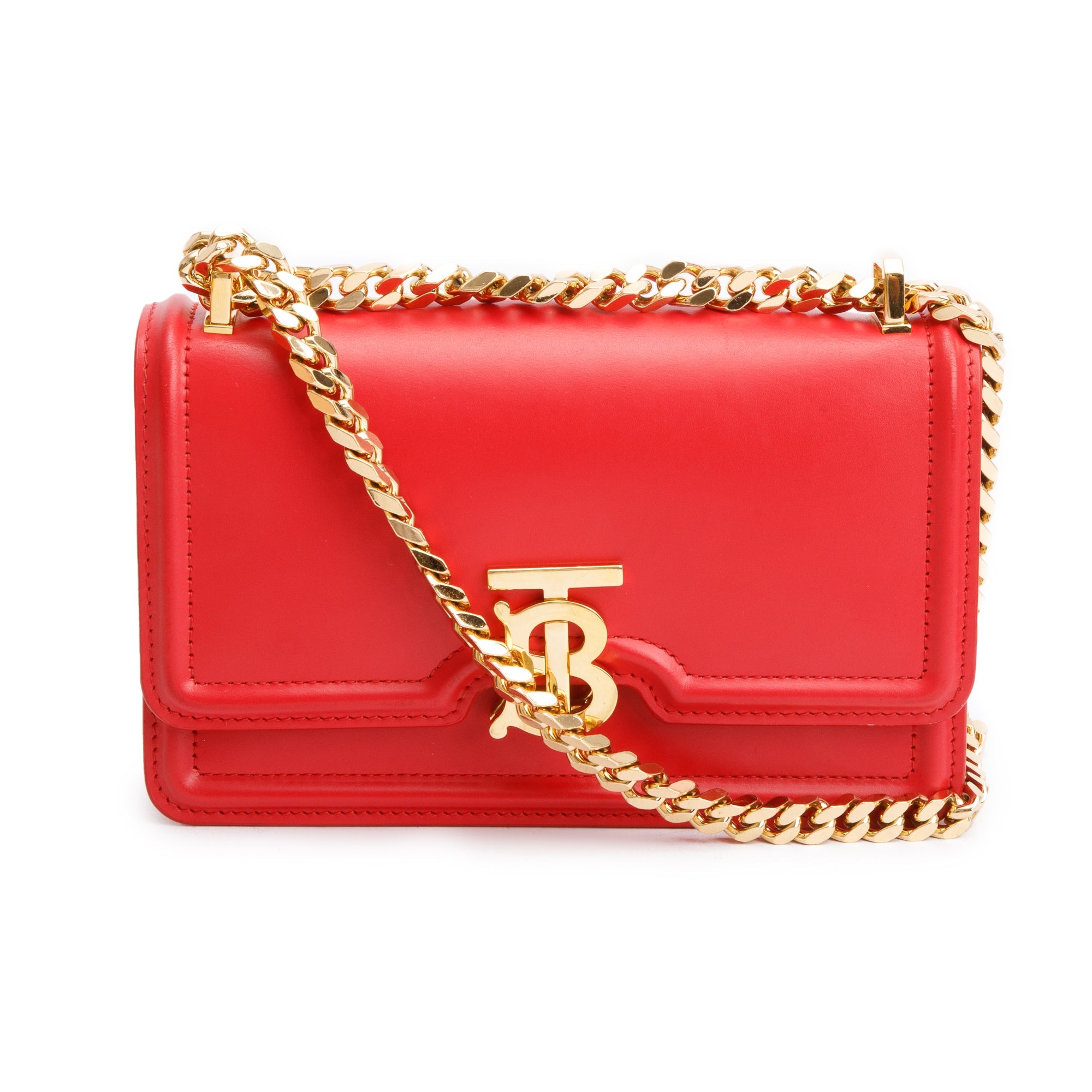Burberry Red Smooth Calfskin Leather Mini TB Chain Crossbody Bag w/ Box & Receipt