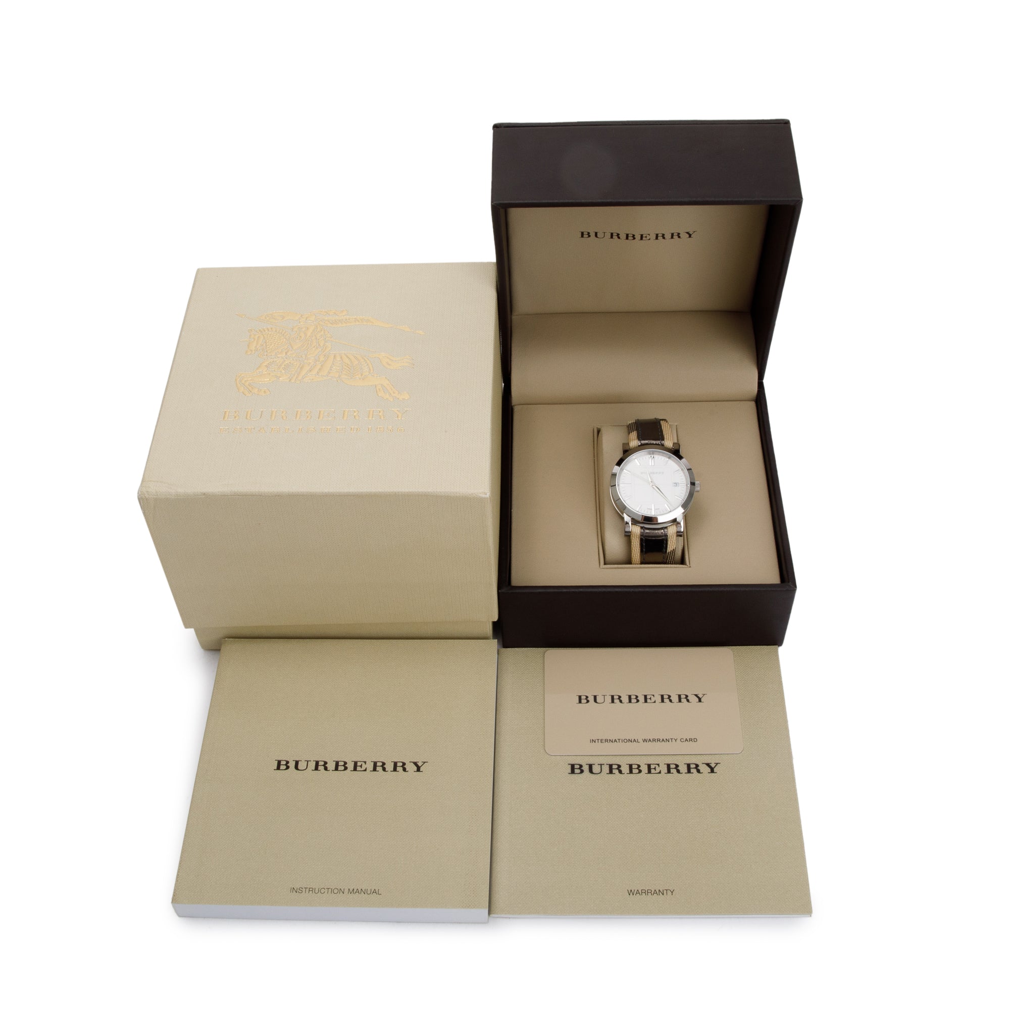 Burberry Stainless Steel BU1392 Heritage Nova Check 38 MM Watch w/ Box & Papers