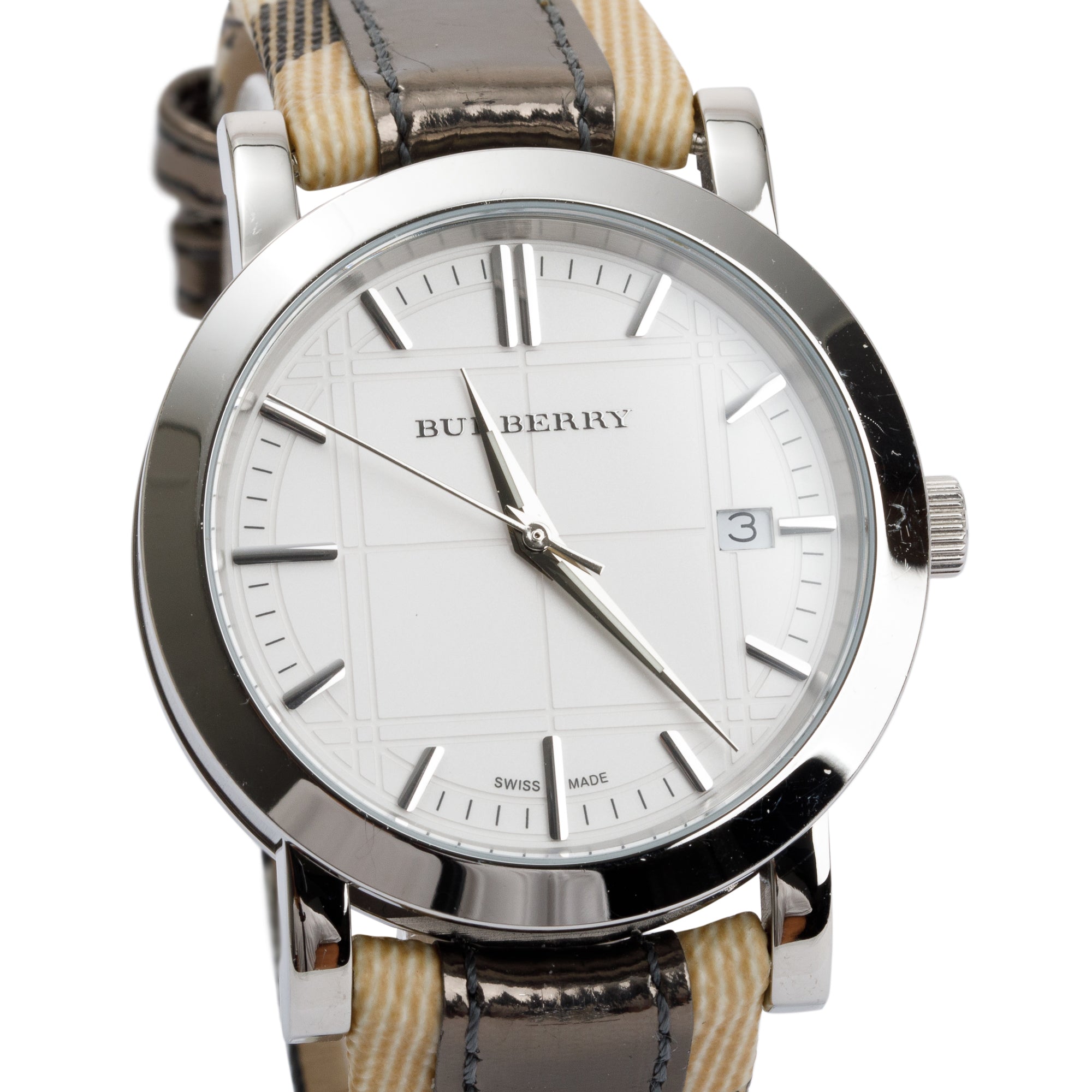 Burberry Stainless Steel BU1392 Heritage Nova Check 38 MM Watch w/ Box & Papers