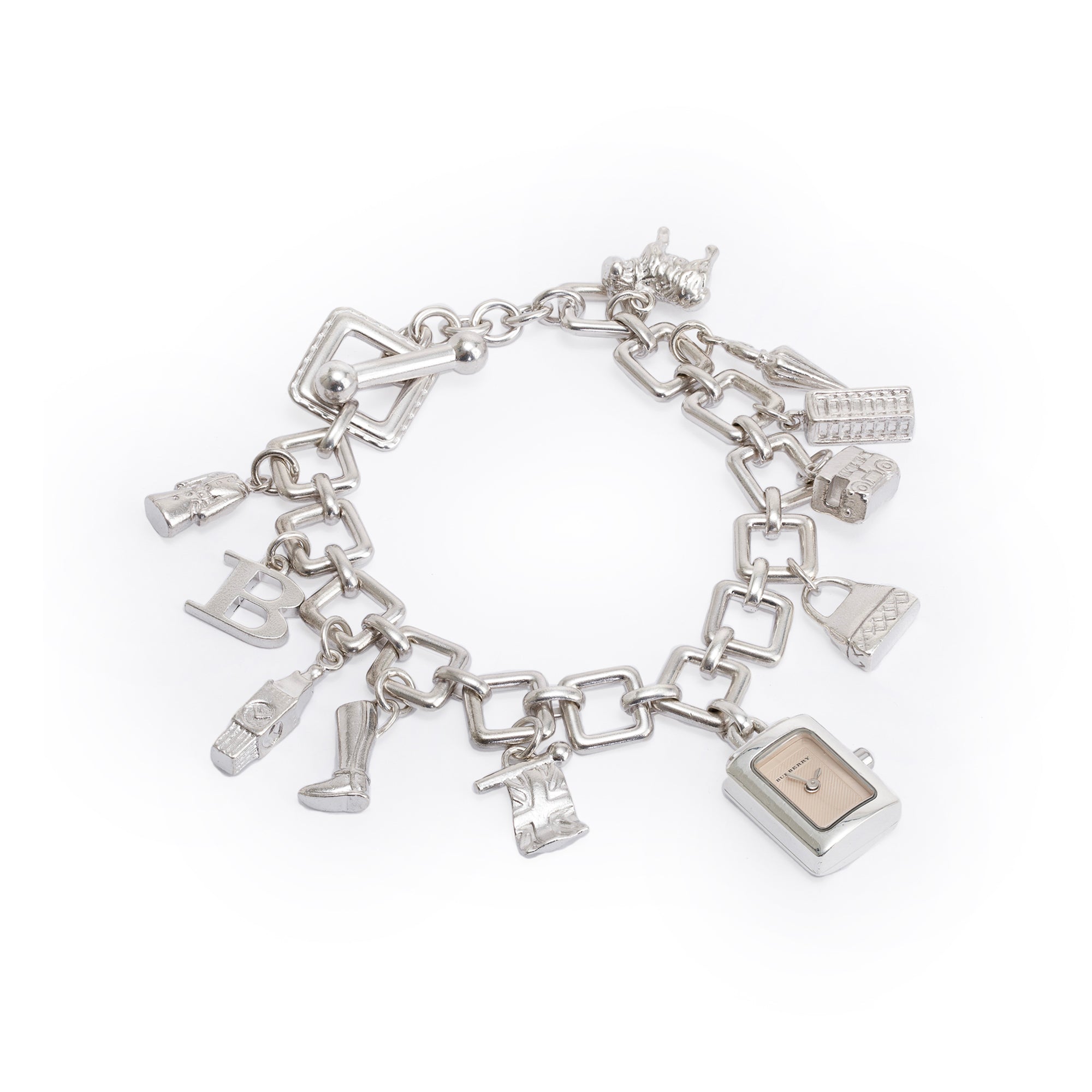 Burberry Sterling Silver Charm Bracelet Watch