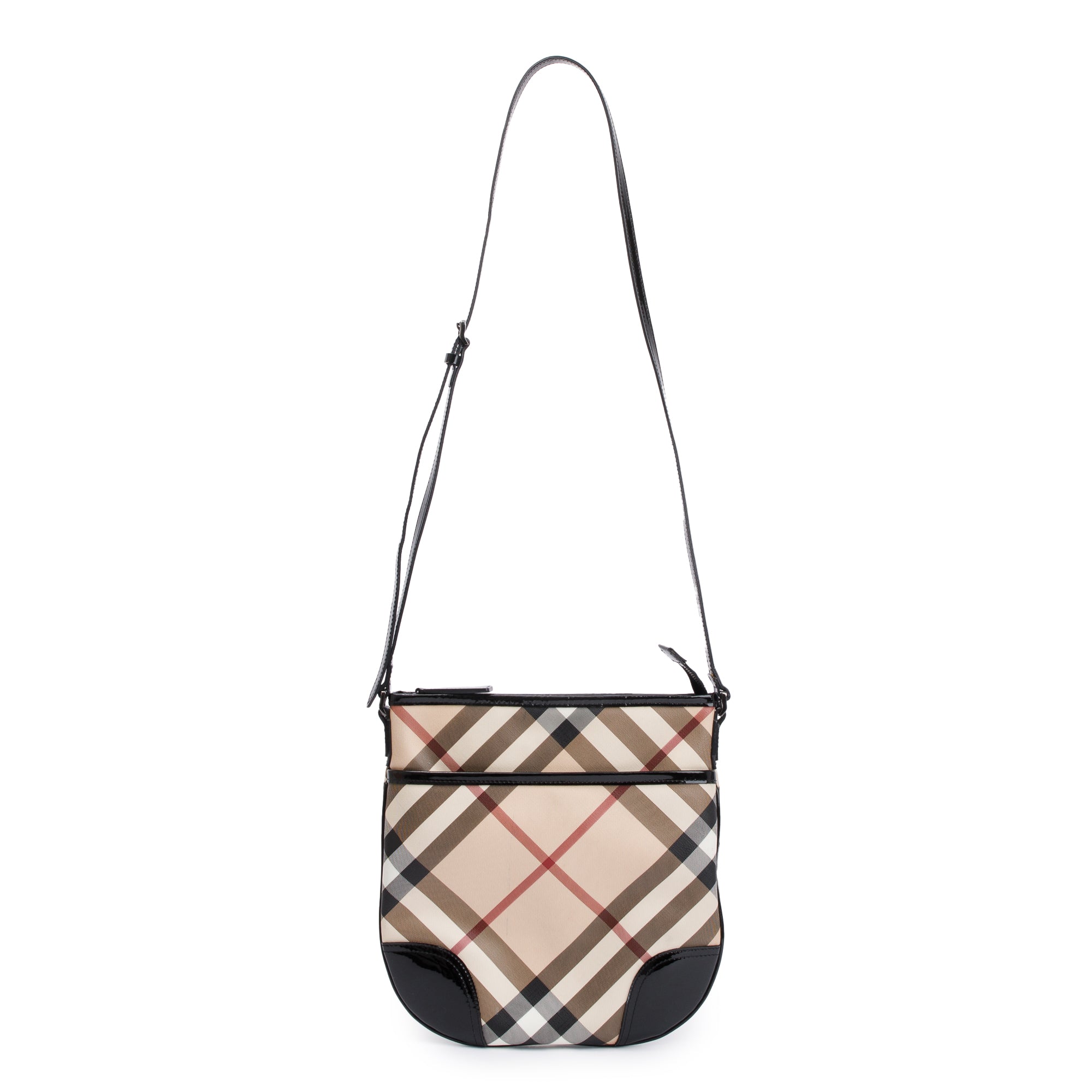 Burberry Super Nova Check Black Patent Leather Trimmed Dryden Crossbody Bag