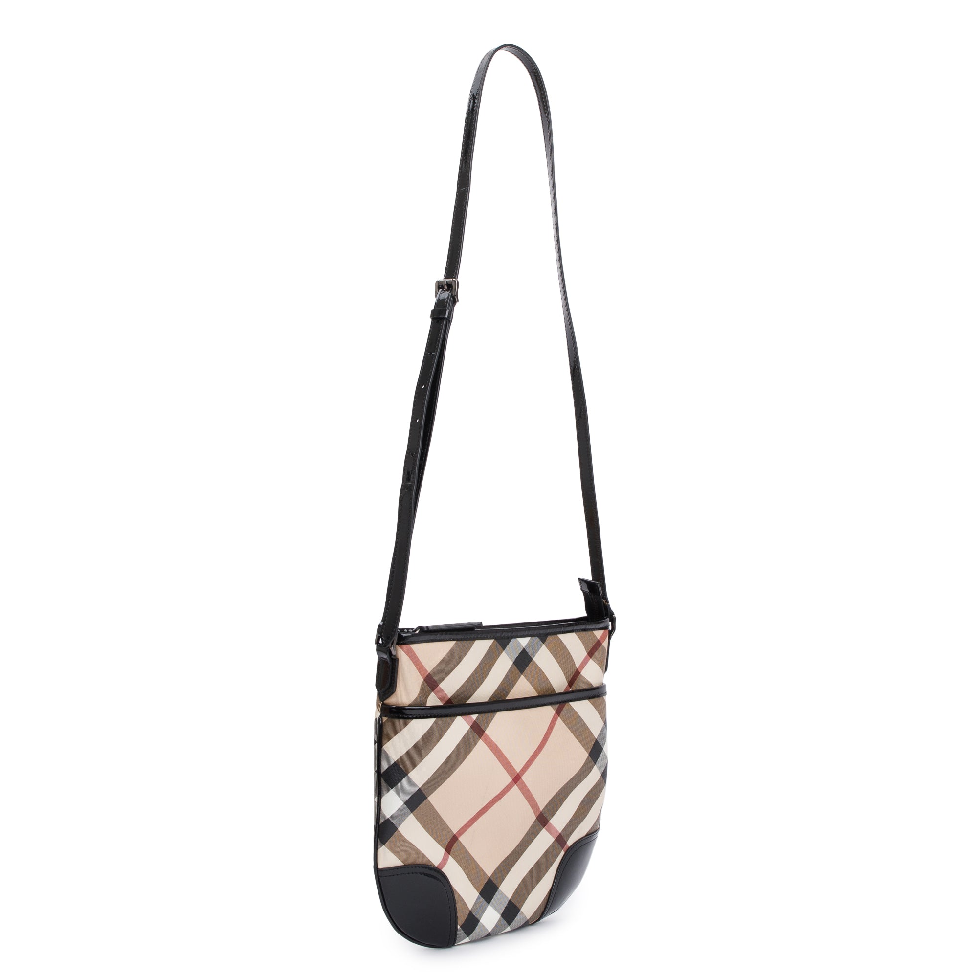 Burberry Super Nova Check Black Patent Leather Trimmed Dryden Crossbody Bag