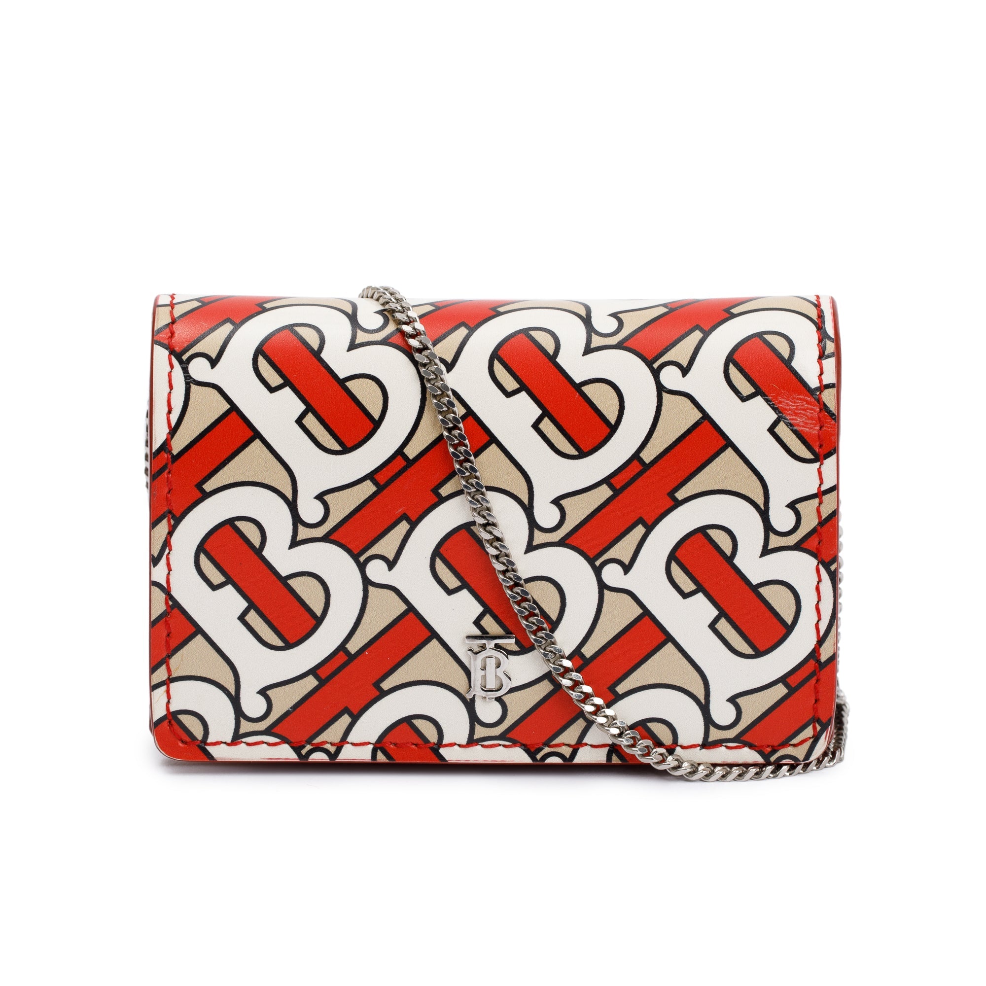 Burberry Vermillion Monogram Calfskin Jessie Chain Card Case