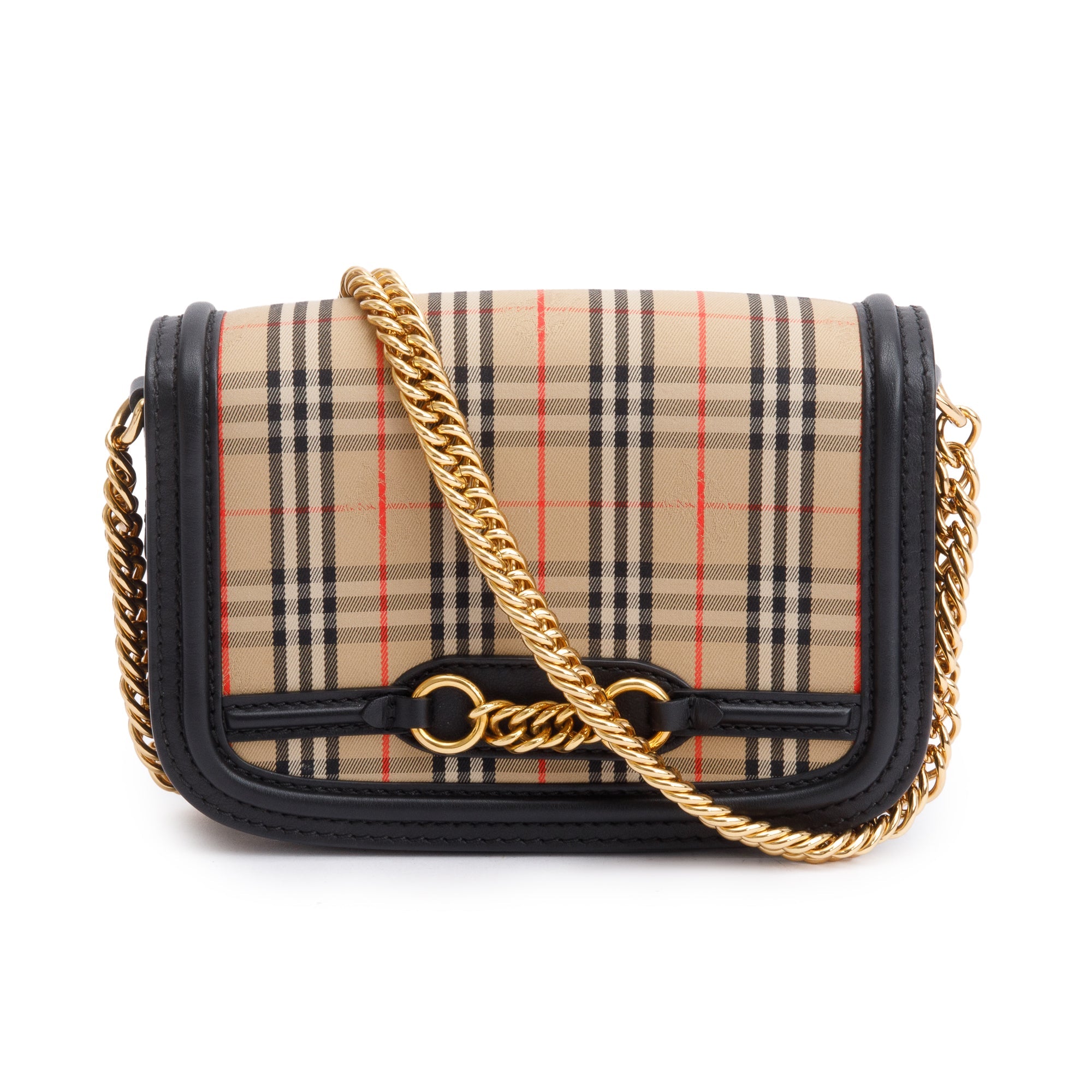 Burberry Vintage 1983 Knight Check Canvas Link Flap Shoulder Bag