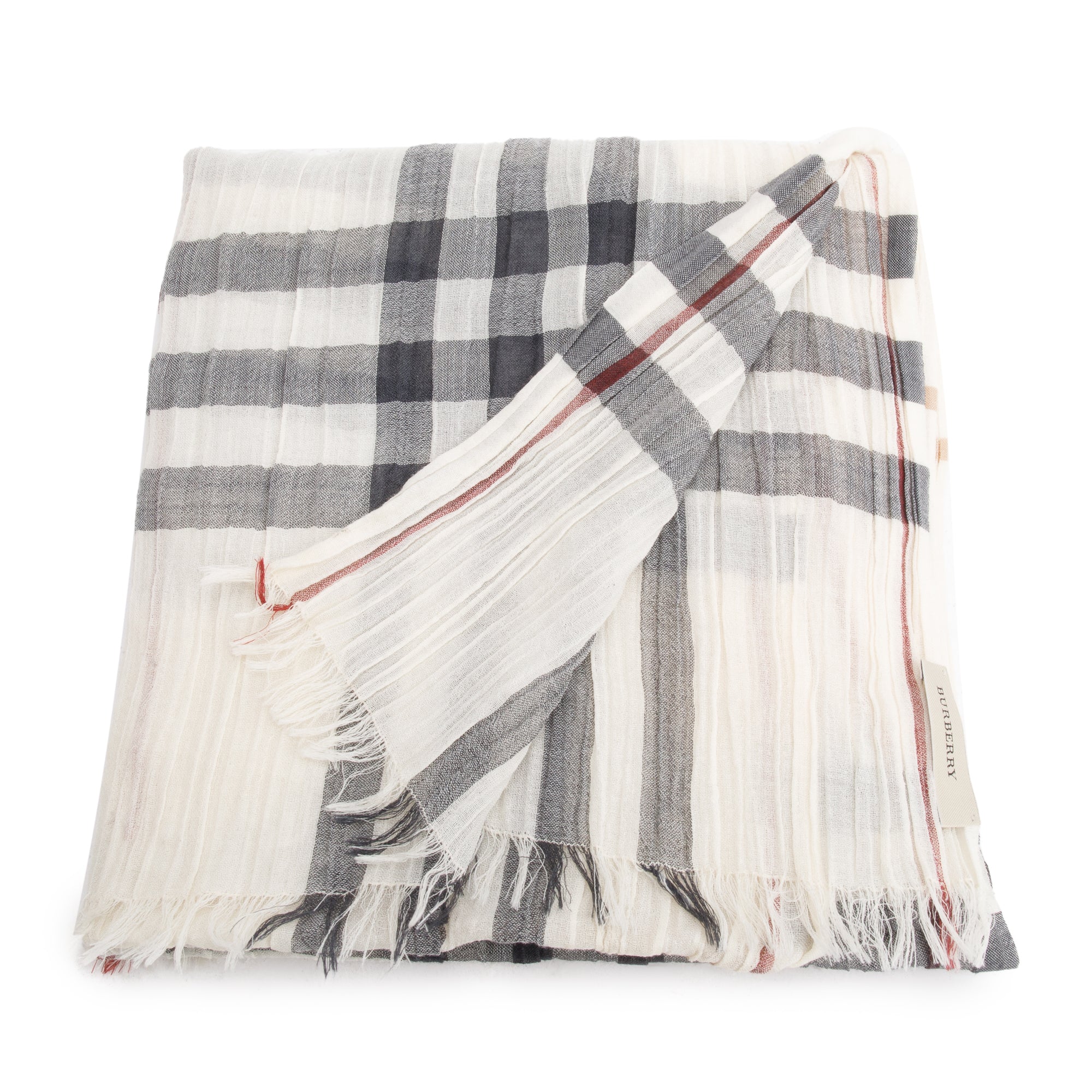 Burberry White Multicolor House Check Silk Wool Scarf