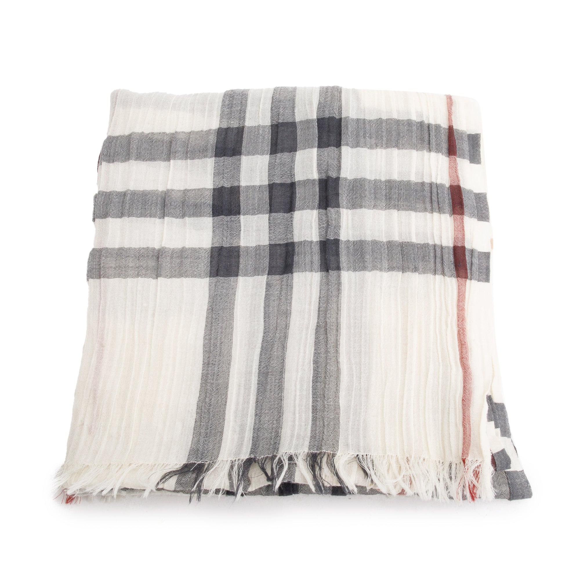 Burberry White Multicolor House Check Silk Wool Scarf