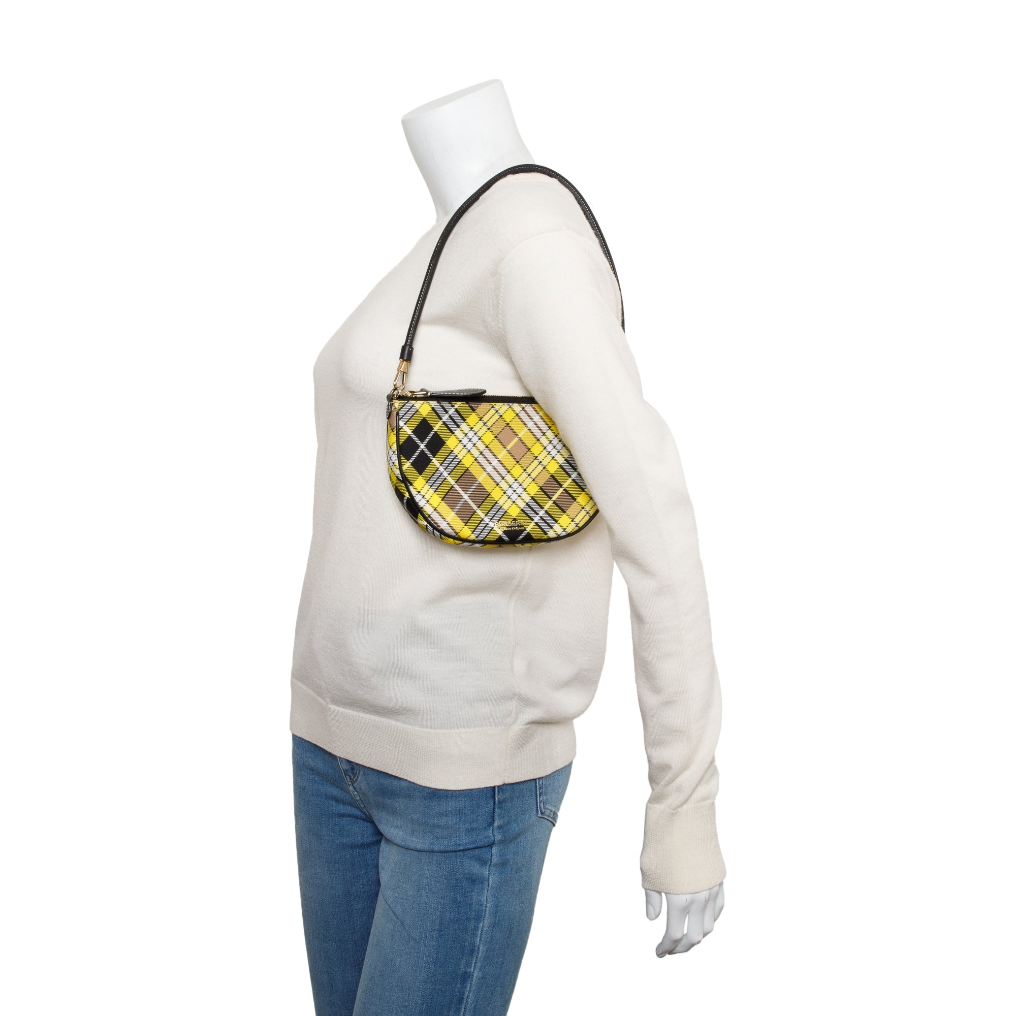 Burberry Yellow Vintage Check Black Leather Olympia Pouch