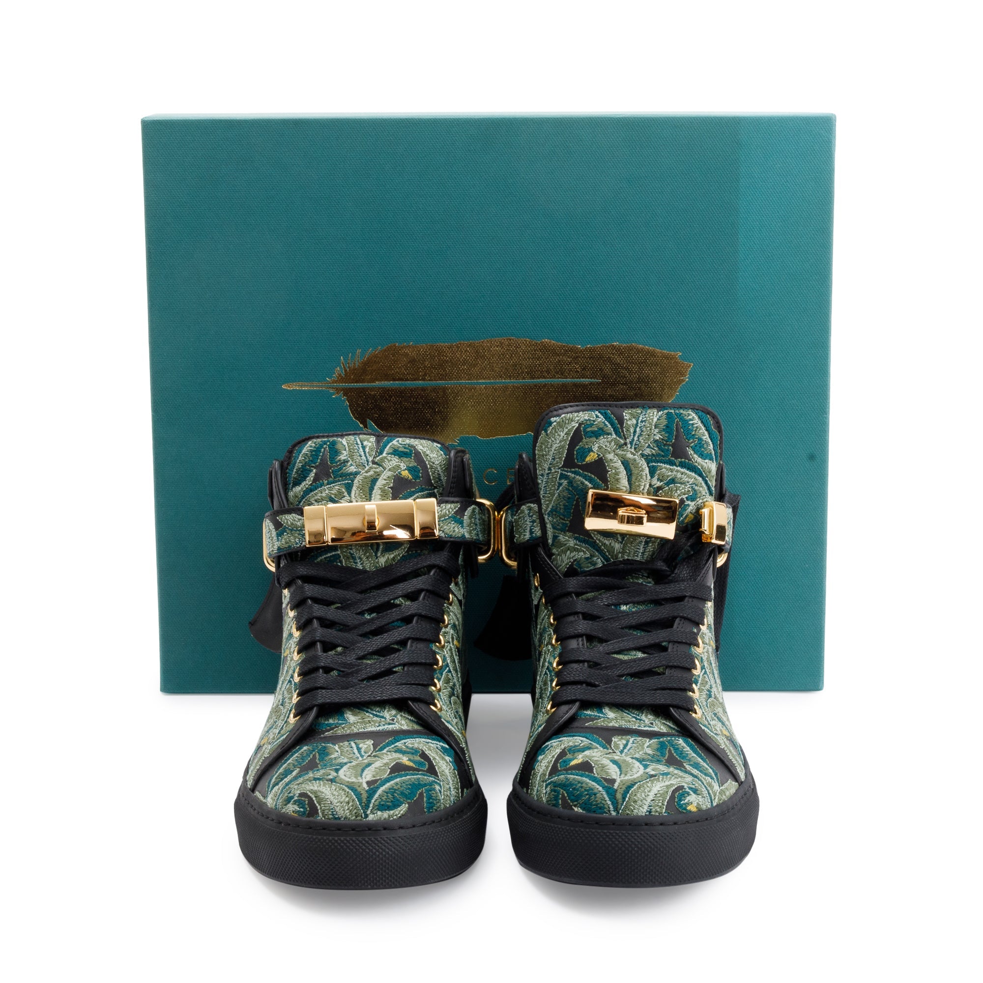 Buscemi Black/Green 100MM Palm High Top Sneakers, Size 41.5 w/ Box