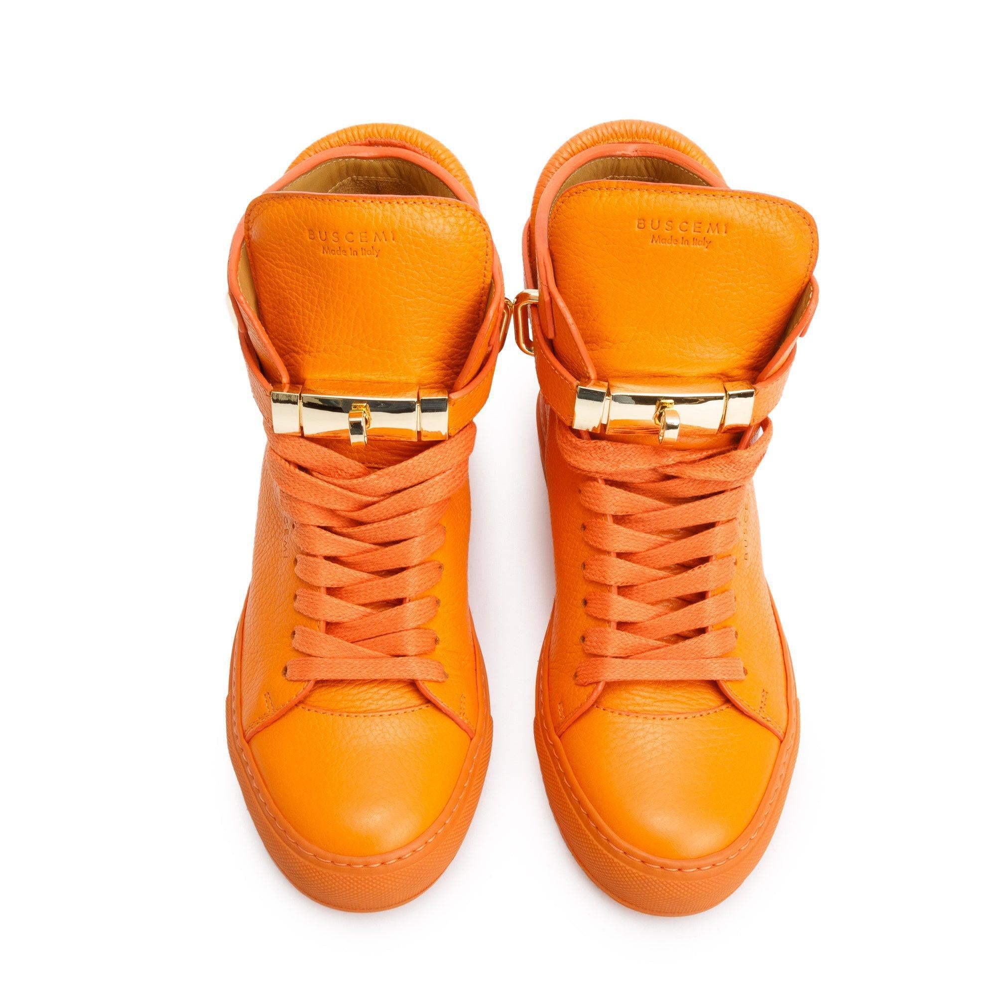 Buscemi Orange Leather 100MM Alta Womens High Top Sneakers, Size 40 w/ Box