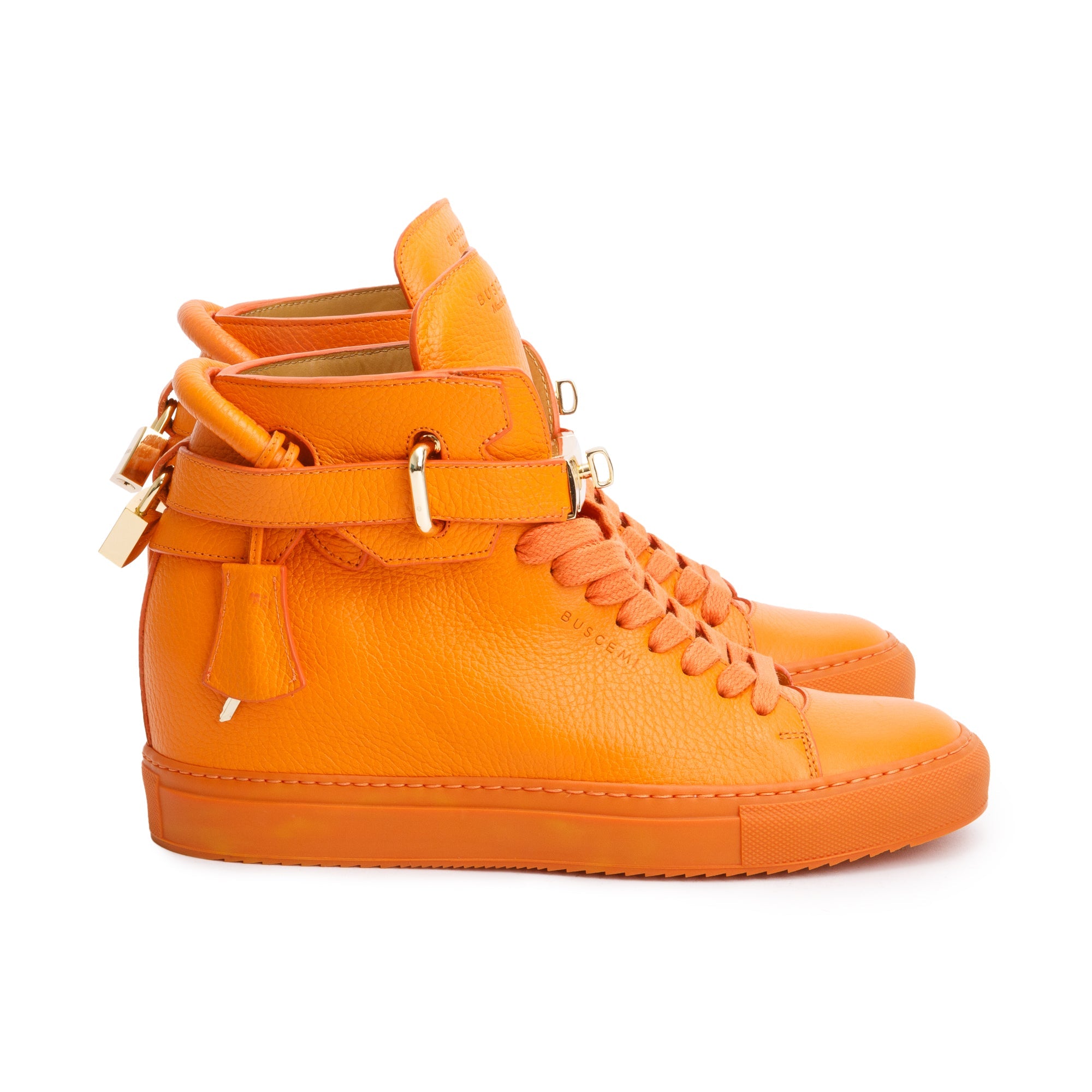 Buscemi Orange Leather 100MM Alta Womens High Top Sneakers, Size 40 w/ Box