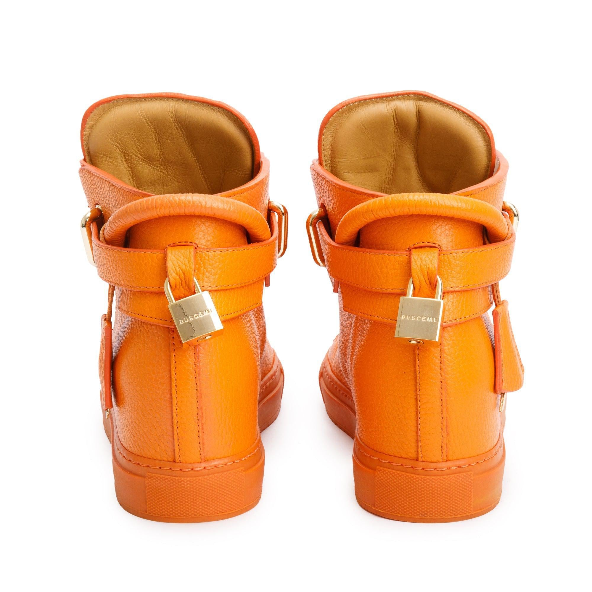Buscemi Orange Leather 100MM Alta Womens High Top Sneakers, Size 40 w/ Box