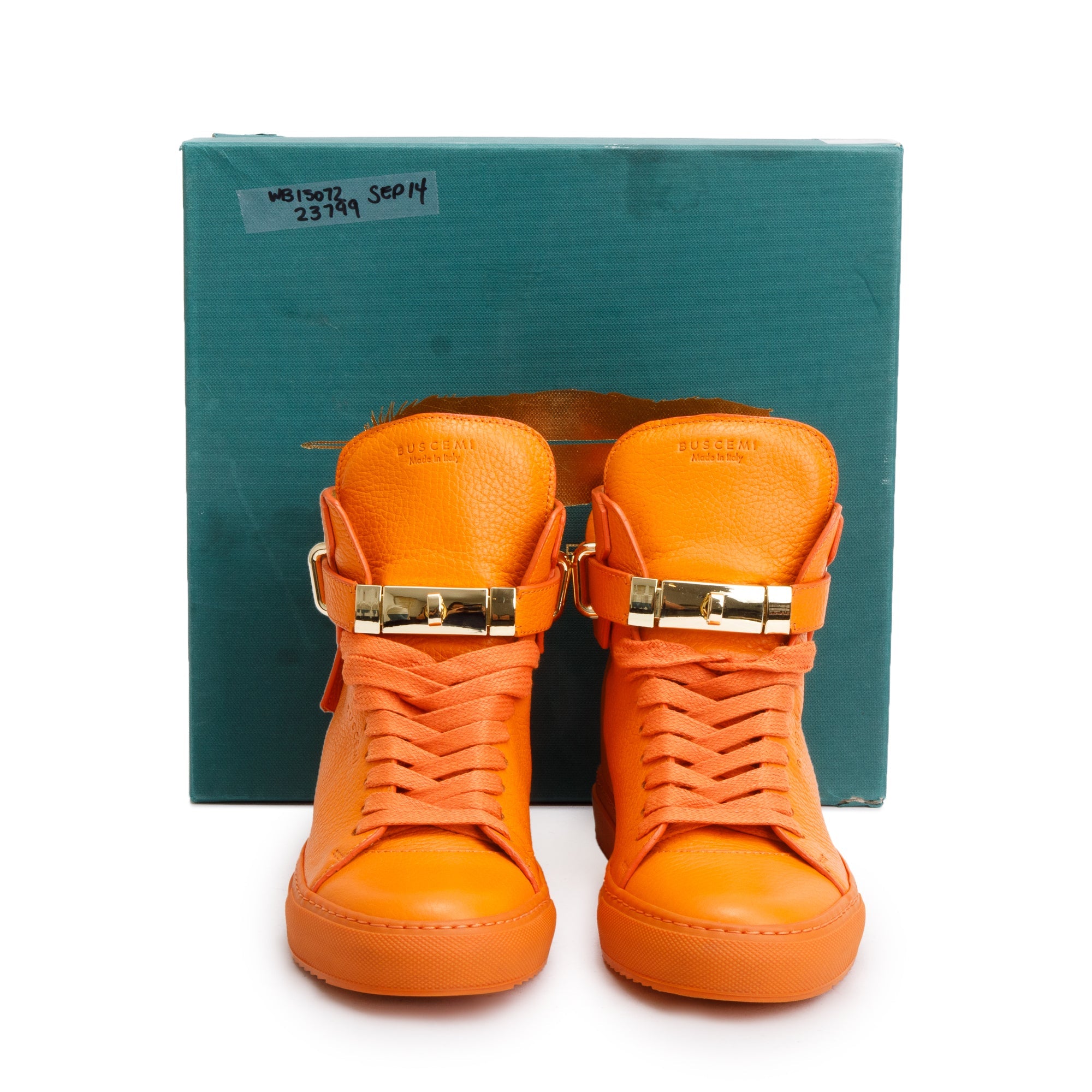 Buscemi Orange Leather 100MM Alta Womens High Top Sneakers, Size 40 w/ Box