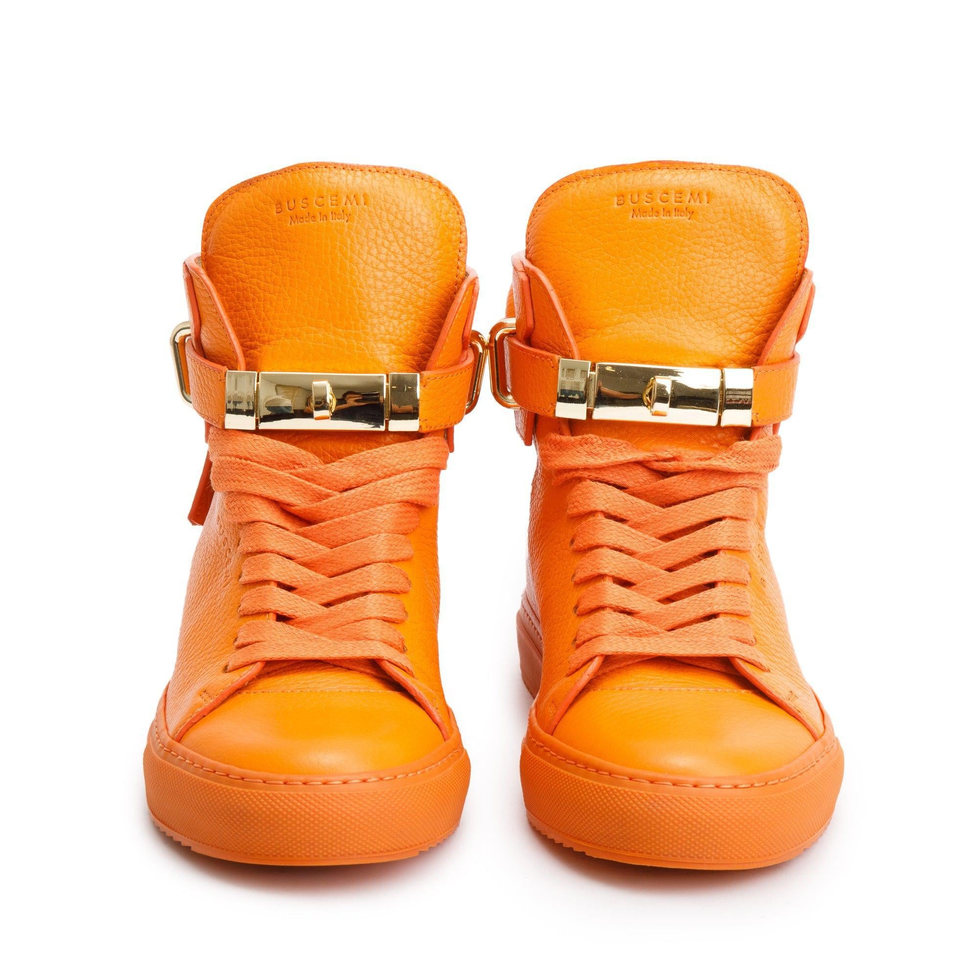 Buscemi Orange Leather 100MM Alta Womens High Top Sneakers, Size 40 w/ Box