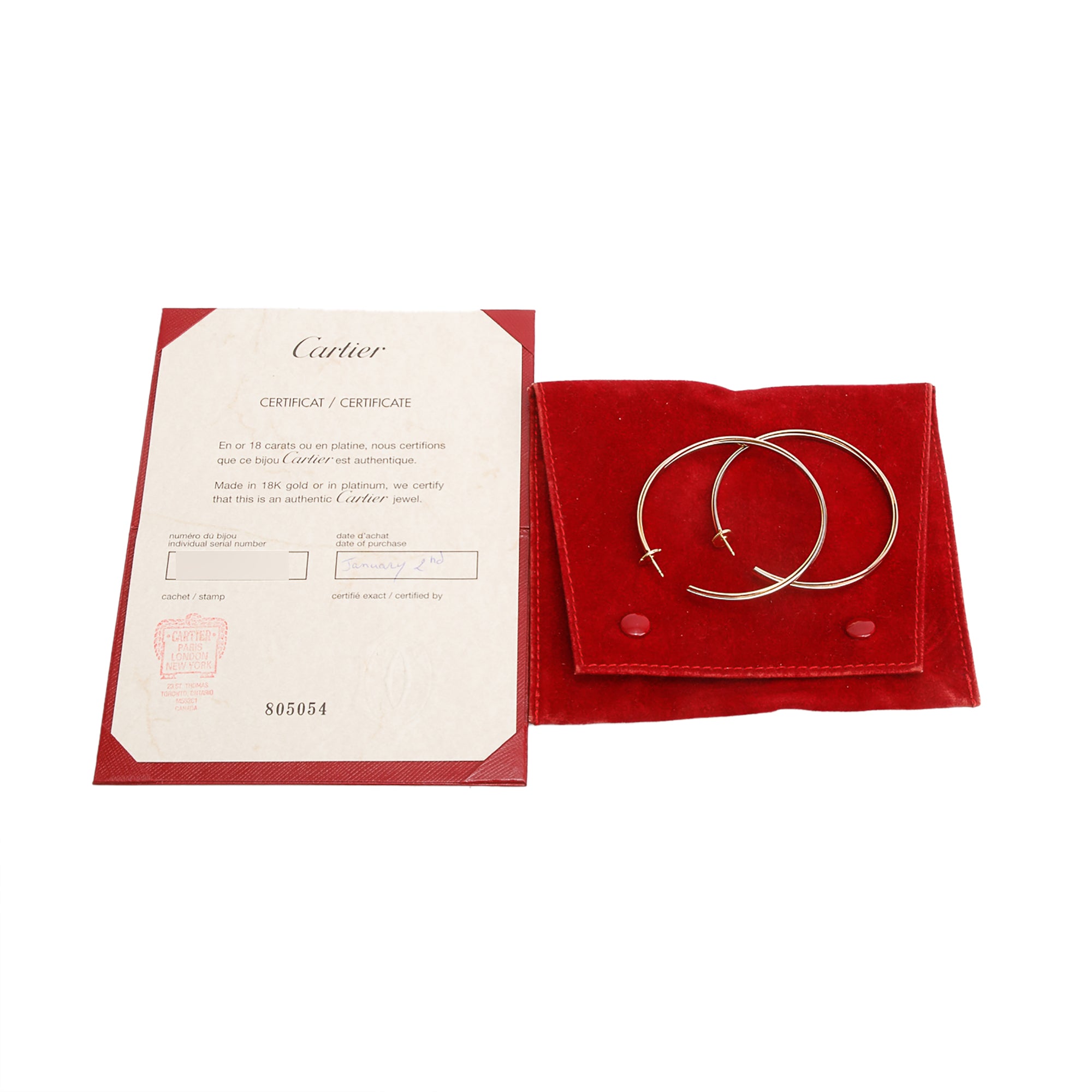 Cartier 18k Yellow, White & Rose Gold Trinity Large Hoop Earrings w/ Certificate