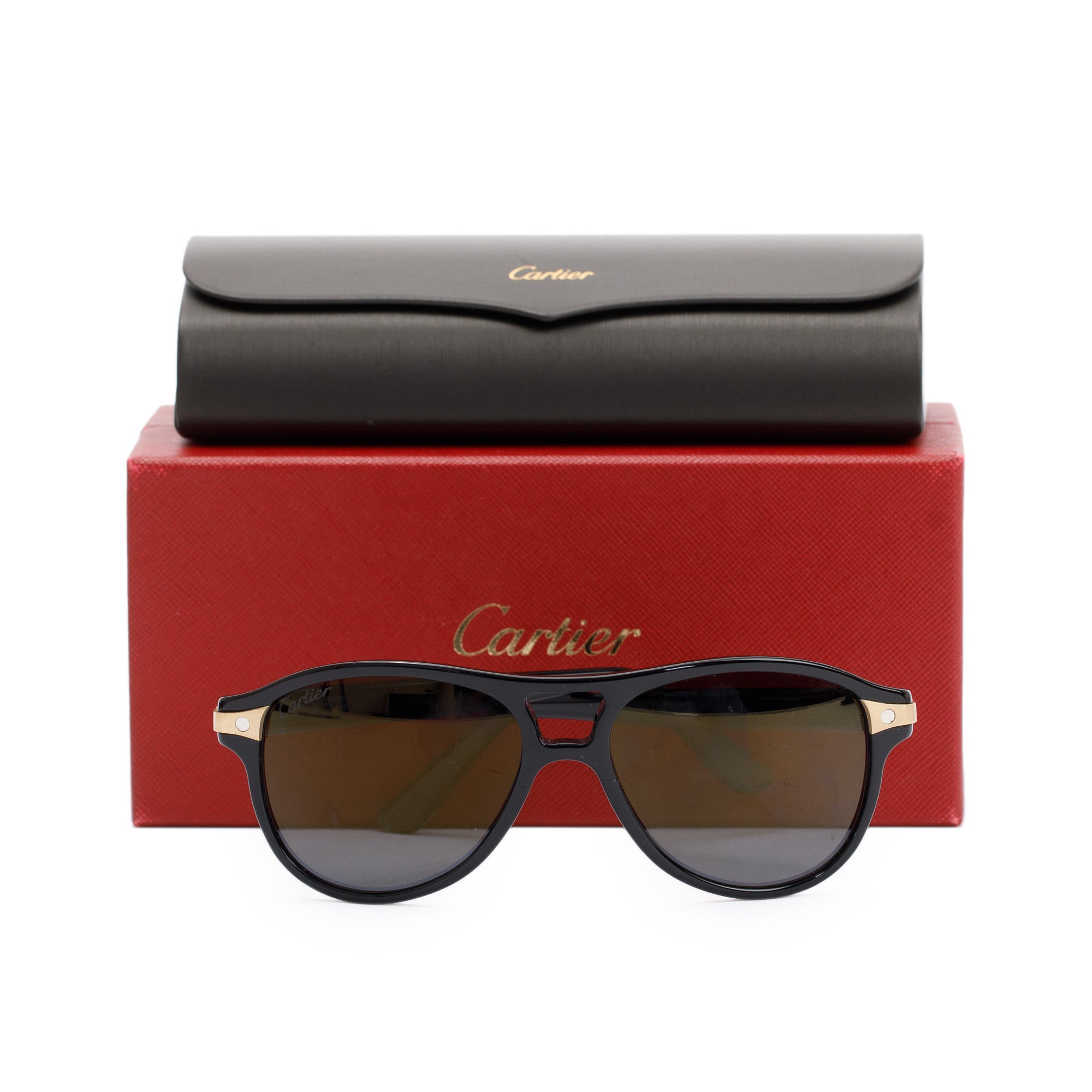 Cartier 145 Santos Aviator Tinted Sunglasses w/ Box & Case