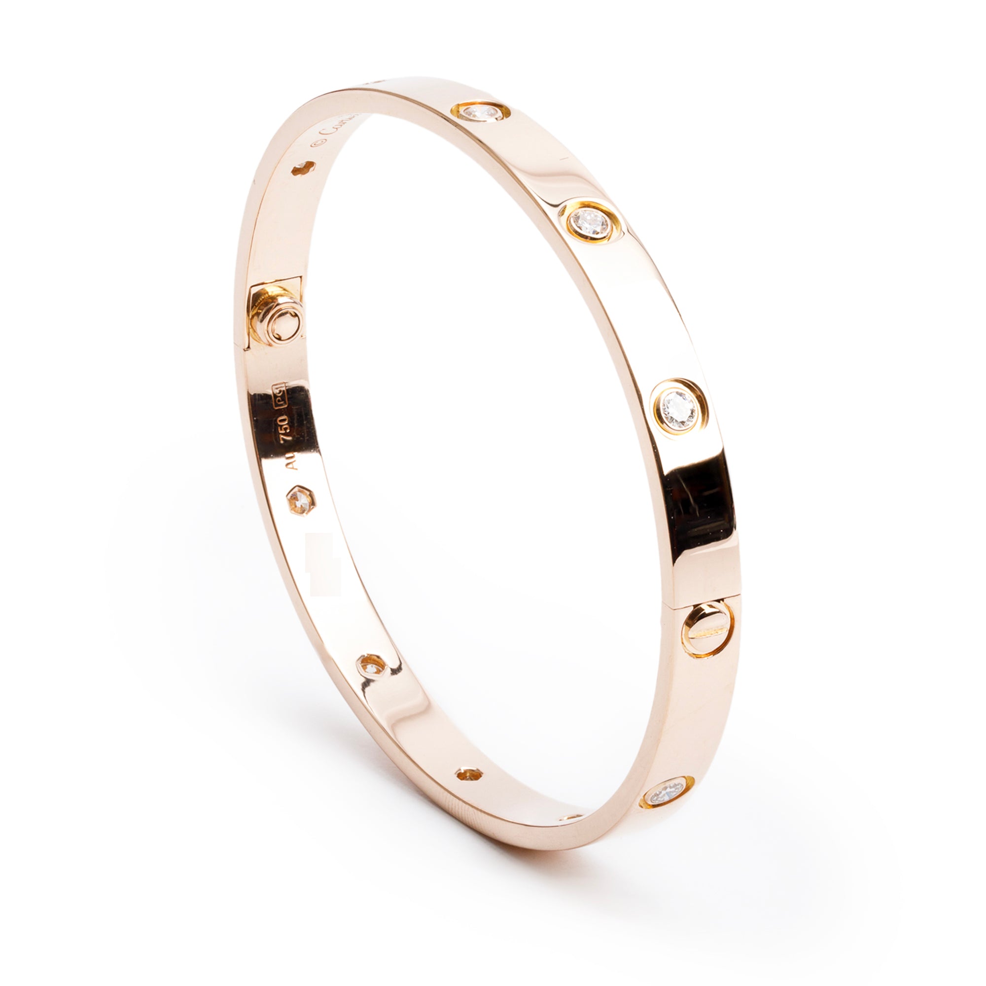 Cartier 18k Rose Gold 10 Diamond Love Bracelet, Size 19 w/ Box & Certificate