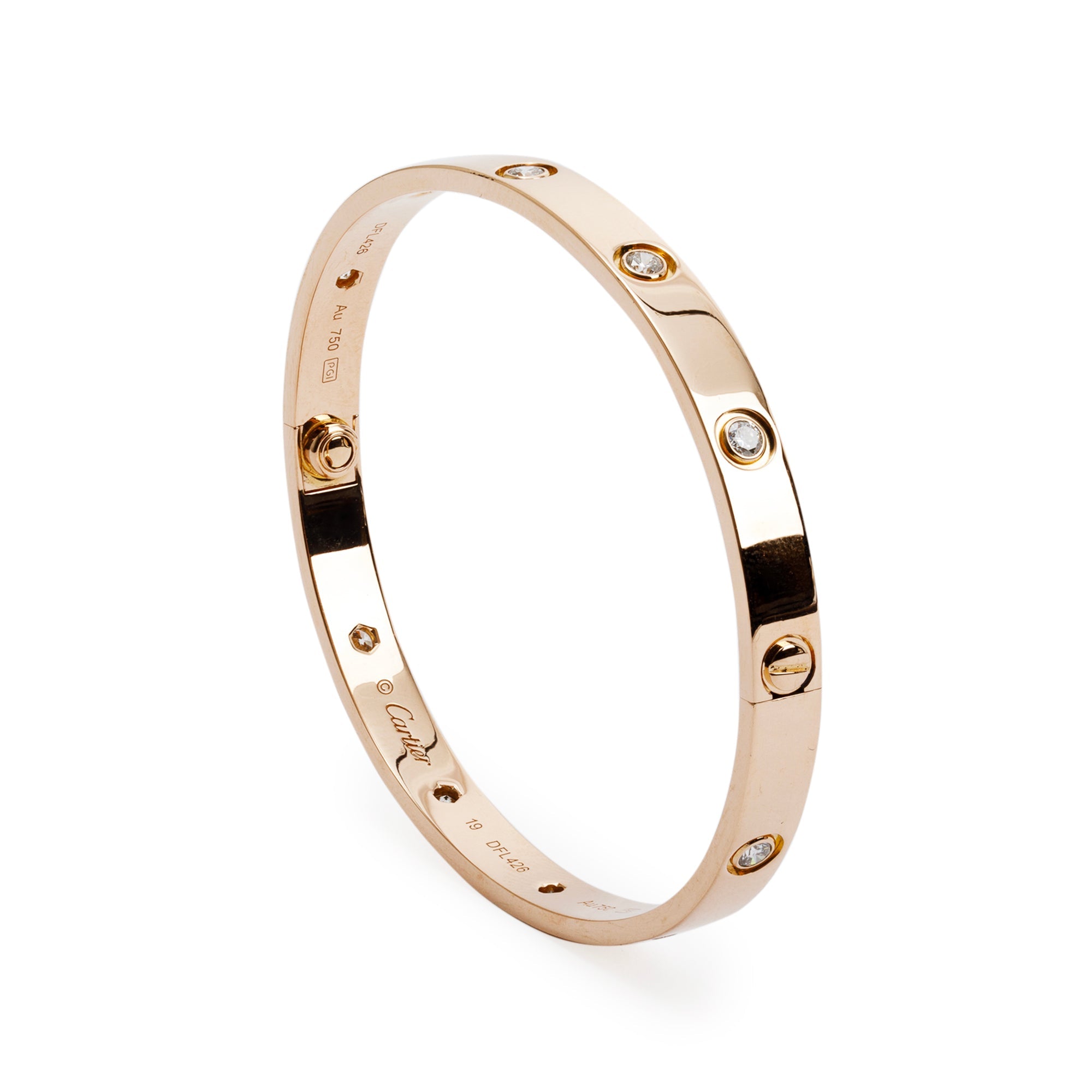 Cartier 18k Rose Gold 10 Diamond Love Bracelet, Size 19 w/ Certificate