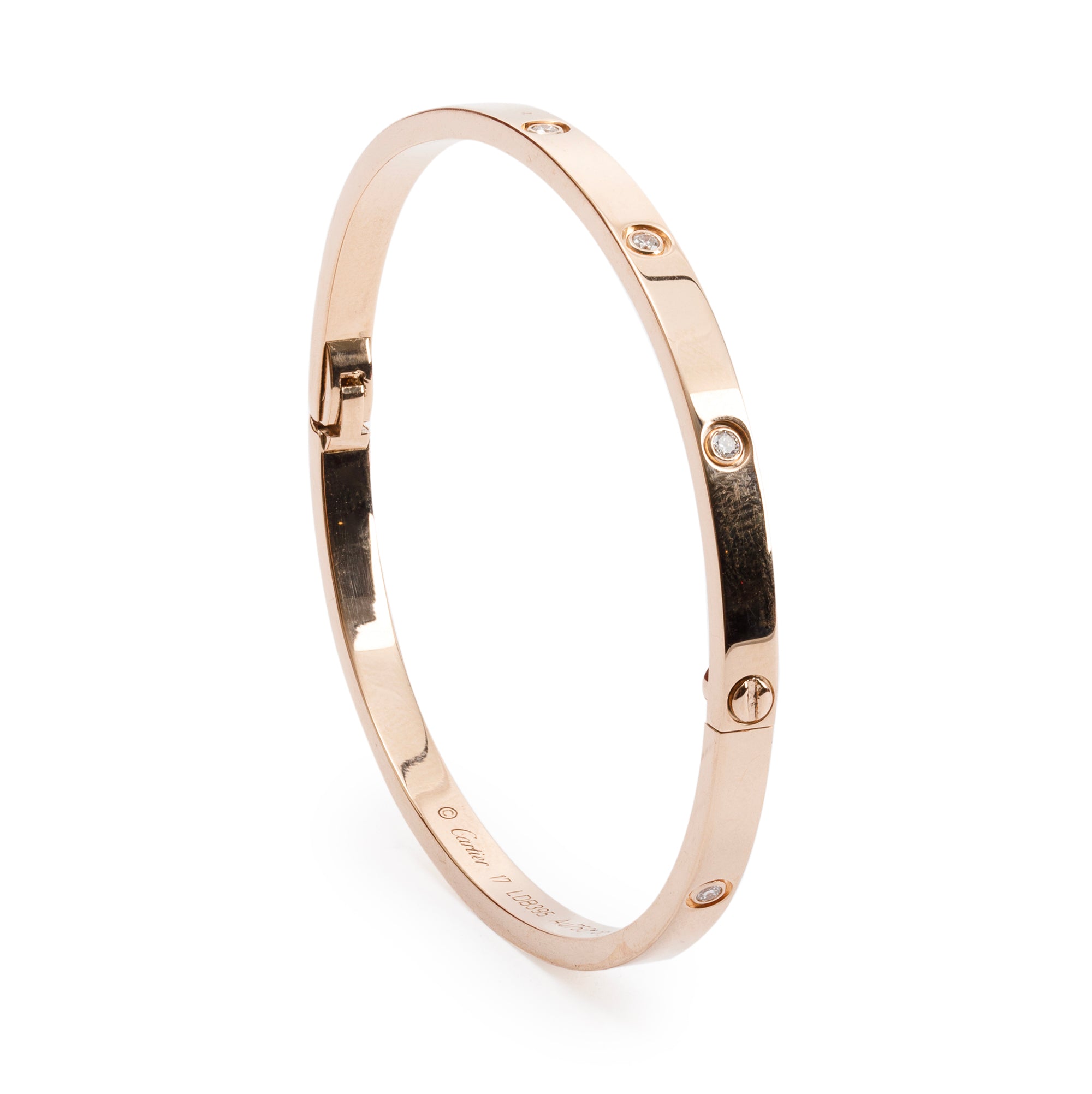 Cartier 18k Rose Gold 10 Diamond Love Bracelet, Small Model w/ Box & Certificicate