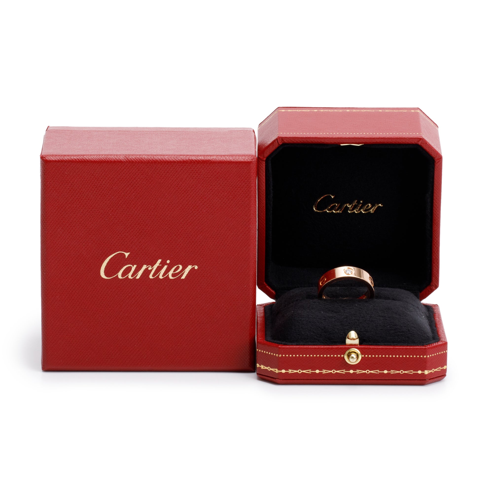 Cartier 18k Rose Gold 3 Diamond Love Ring, Size 59 8.75 w/ Box