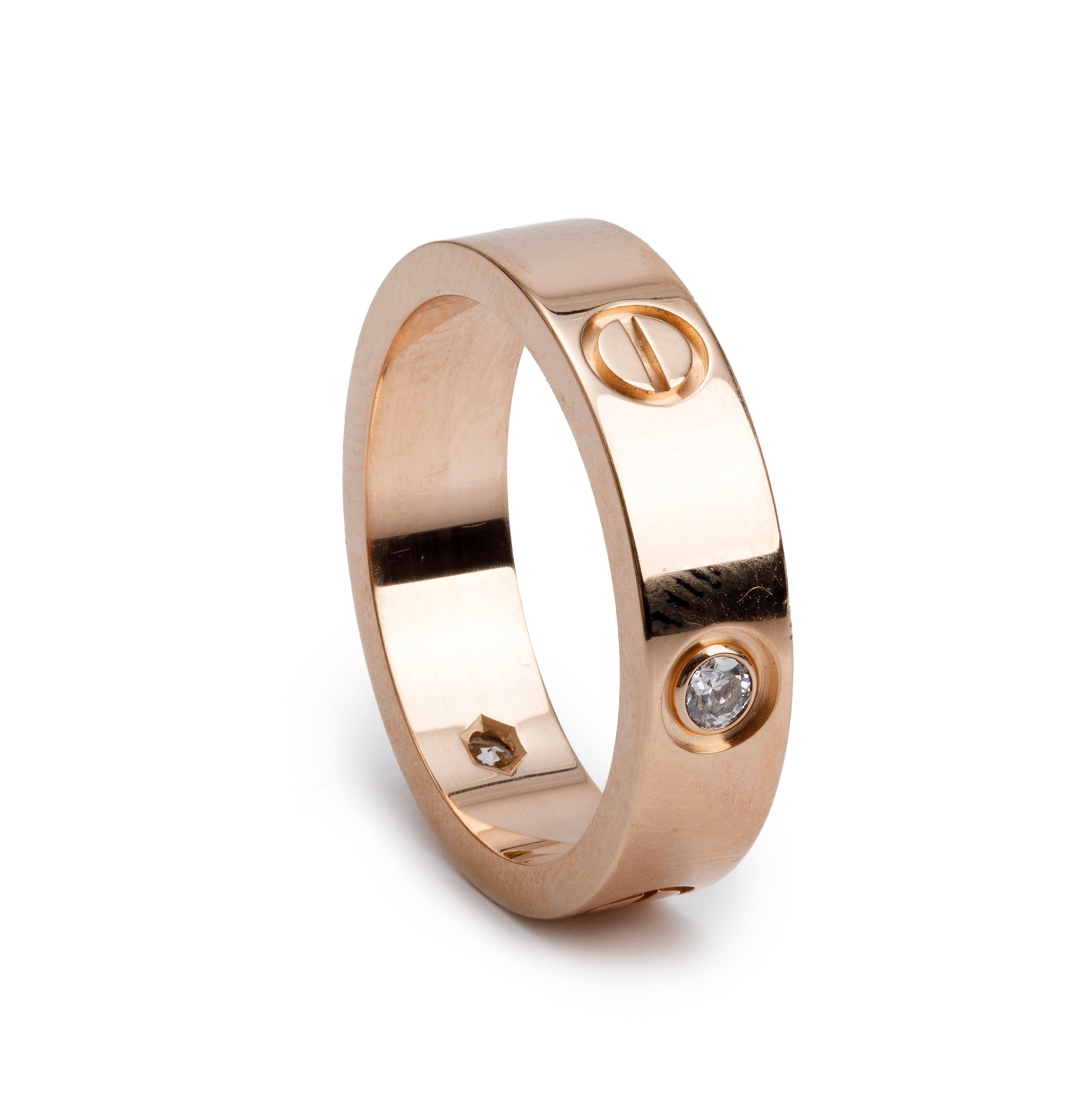 Cartier 18k Rose Gold 3 Diamond Love Ring, Size 59 8.75 w/ Box
